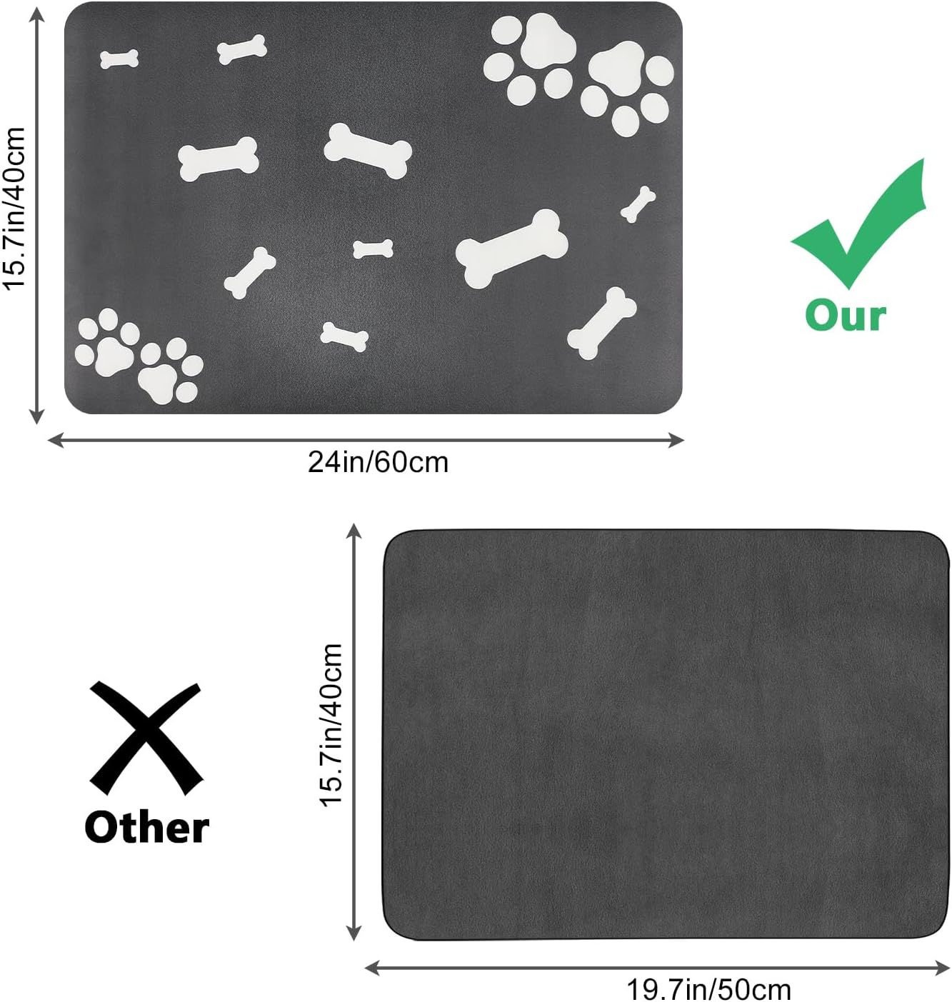 Absorbent Dog Feeding Mat Non-slip: Waterproof Cat Feeding Mat with Rubber Back – Non-stains Dog Bowl Mat – 16x24 Inch Pet Feeding Mat - Pet Supplies for Puppy Dog Cat - Easy Clean Quick Dry