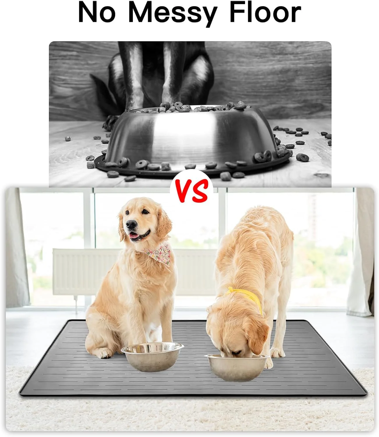 Large Pet Feeding Mat, Nonslip Silicone Dog Mat with Raised Edges, Dark Gray