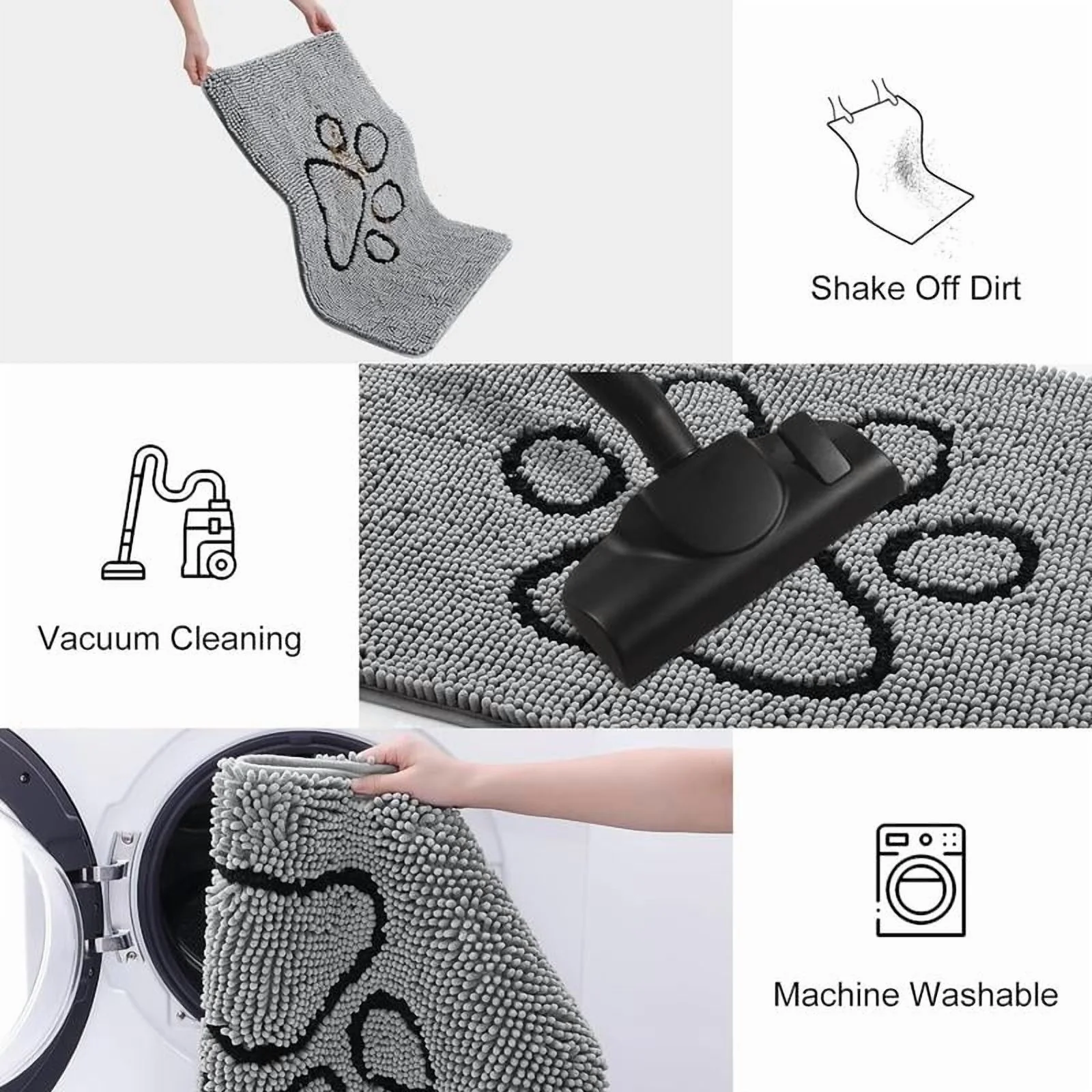 Fluffy Modern Rug Shaggy Area Rug Dog Door Mat for Muddy Paws Absorbent Dirt Trapper Non-Slip Washable Mat 30x20 Inches Grey