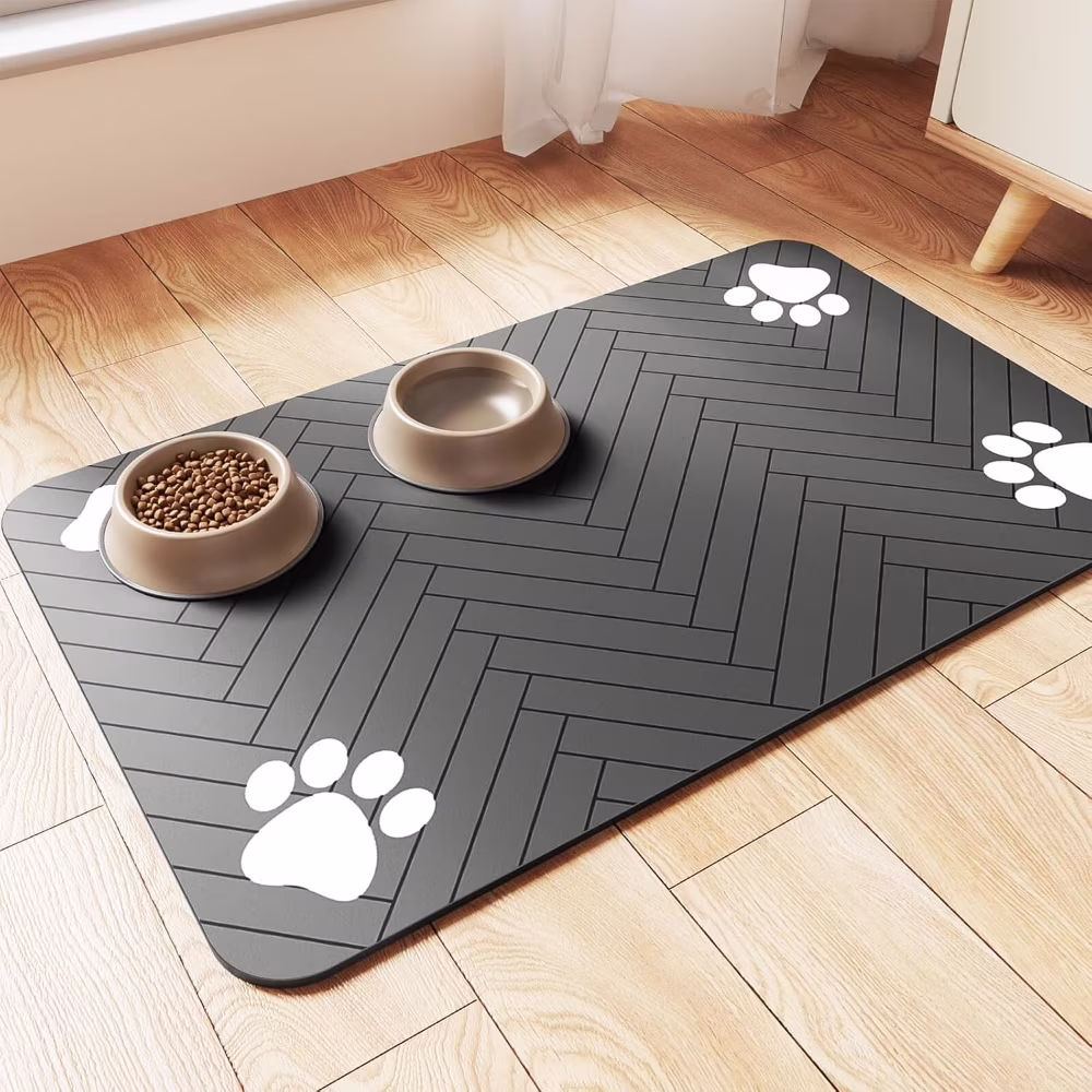 Pet Feeding Mat-Absorbent Pet Placemat for Food and Water Bowl  with Waterproof Rubber Backing  Quick Dry Water Dispenser Mat for Dog and Cat (12
