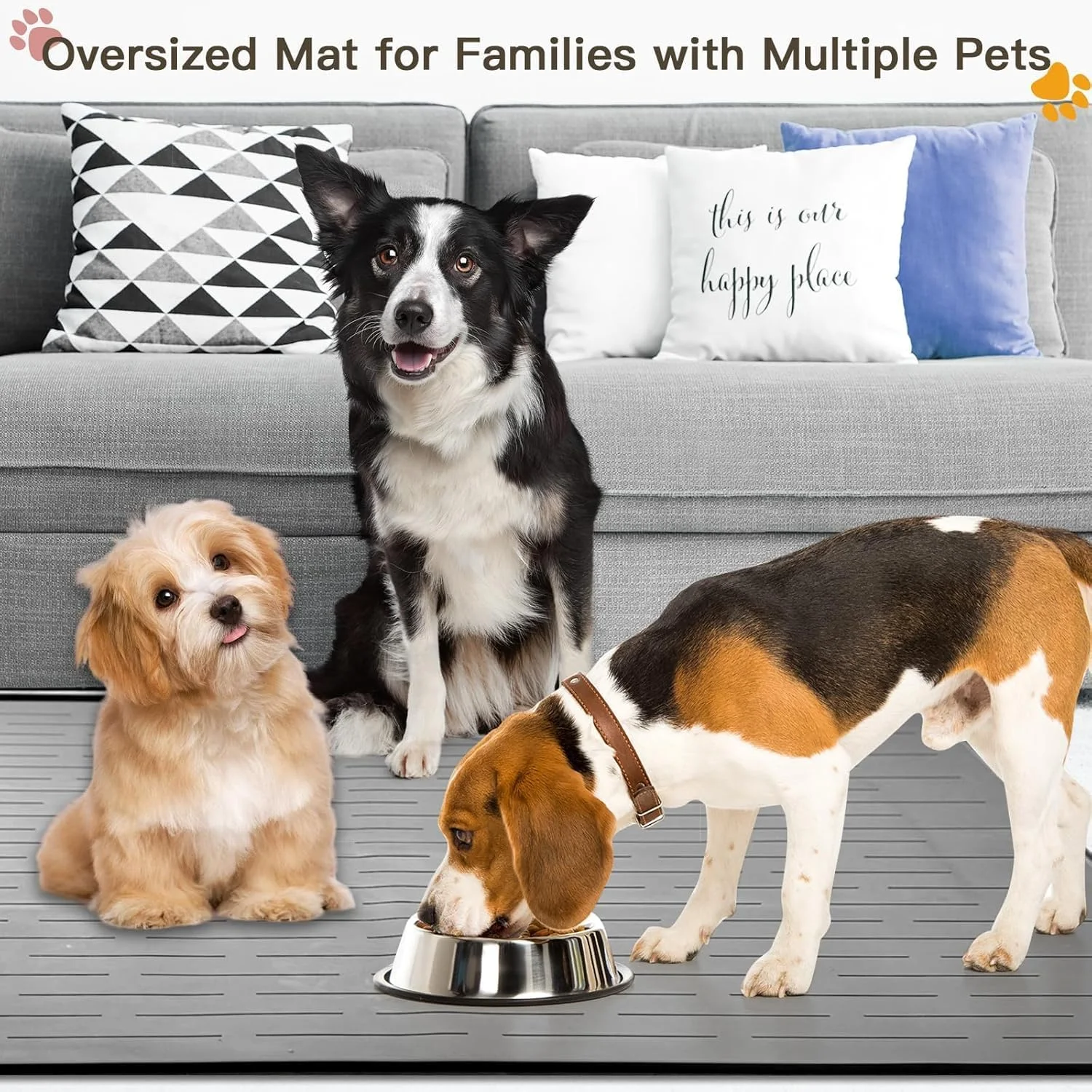 Largest Dog Feeding Mat, 48"x32" Silicone Dog and Cat Mat for Food and Water Bowls, Thinken Waterproof Non-Slip  Pet Feeding Mat for Floors (Brown)