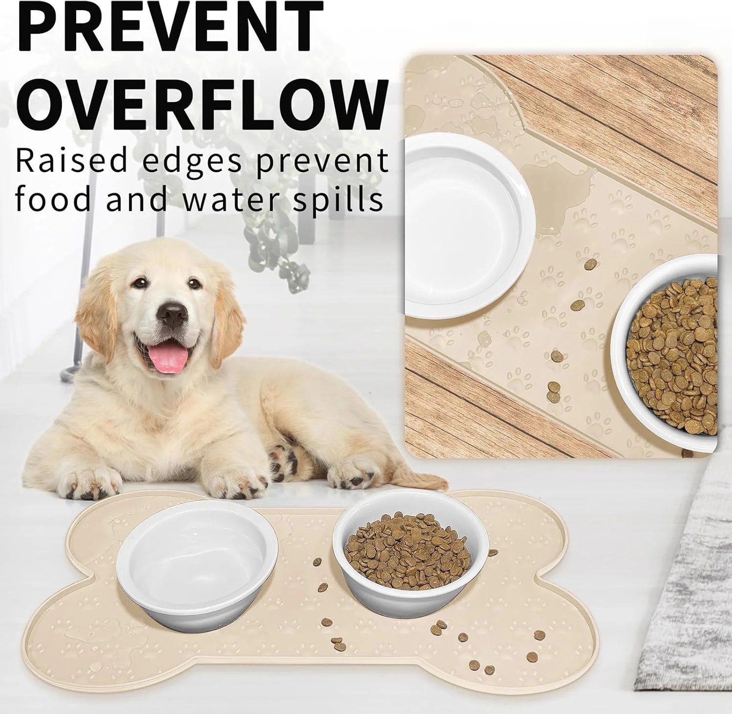 Dog Feeding Mat Anti-Slip Silicone Dog Bowl Mat Thicker Pet Placemat Waterproof Cat Feeder Pad with Raised Edge Puppy Kitten Feeding Mats Suitable Small Medium-Sized Dogs Cats Eating Tray