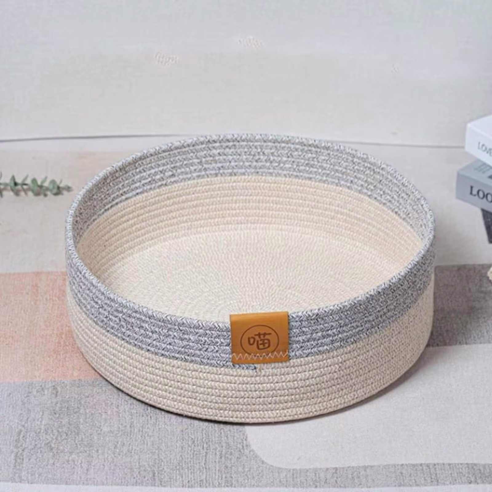 DogBed Basket Pet Cotton Sleep Scratcher Nest Indoor Cats Scratching Board Mat Cotton Rope Pet Mat Basket for Sleeping B,1 * Cat Basket Bed,Yellow & Gray