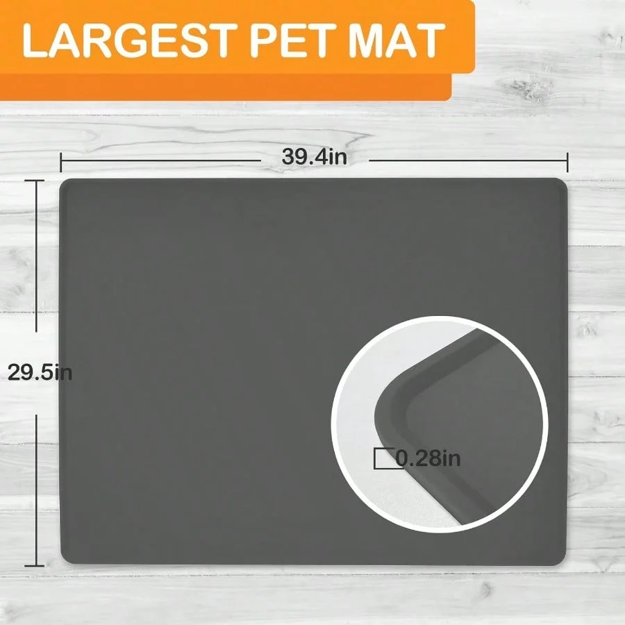Dog Water Mat 39.4*29.5in Silicone Dog Mat For Food And Water Extra Large Pet Feeding Mat For Floors Waterproof Pet Feeding Mat Prevent Water Food Spills Dark Grey