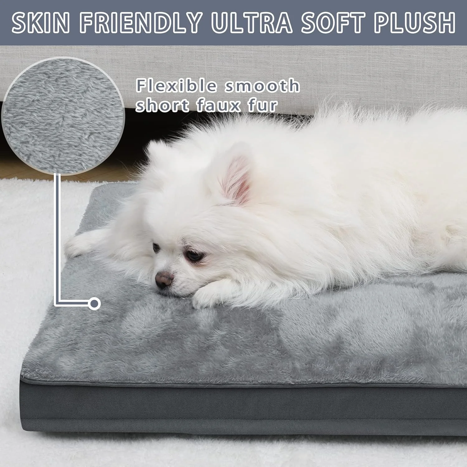 Dog Crate Bed Waterproof Deluxe Plush Dog Beds with Removable Washable Cover Anti-Slip Bottom Pet Sleeping Mattress for Large, Medium, Jumbo, Small Dogs, 29 x 18 inch, Gray