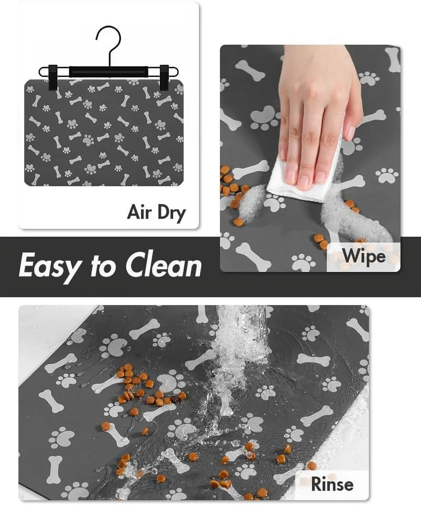 Dog Feeding Mat - Large Pet Feeding Mat for Food and Water - No Stains, Quick Dry Dispenser  Bowl Mat for Messy Drinkers (23"X34" Dark Grey)