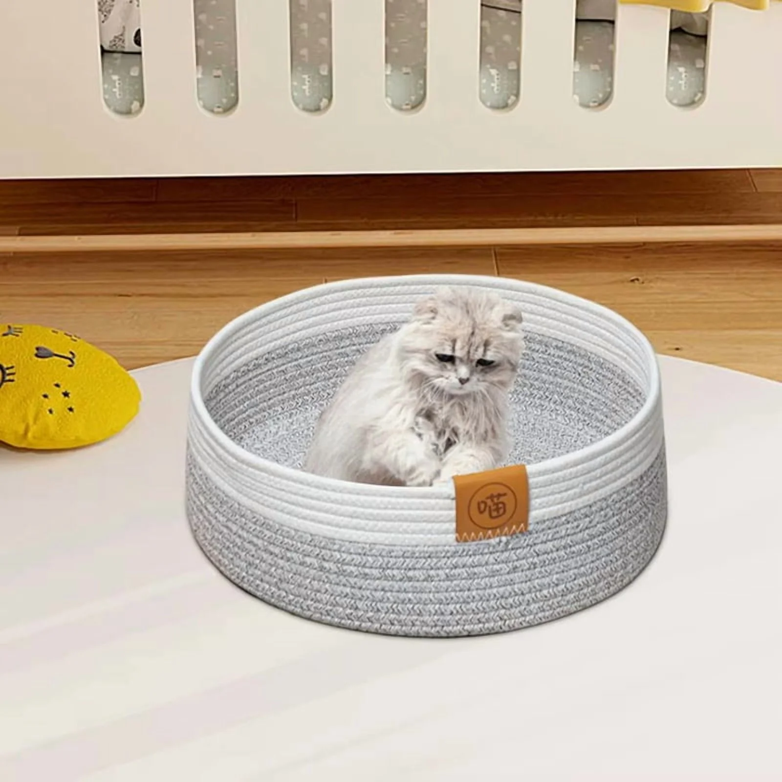 DogBed Basket Pet Cotton Sleep Scratcher Nest Indoor Cats Scratching Board Mat Cotton Rope Pet Mat Basket for Sleeping B,1 * Cat Basket Bed,Yellow & Gray