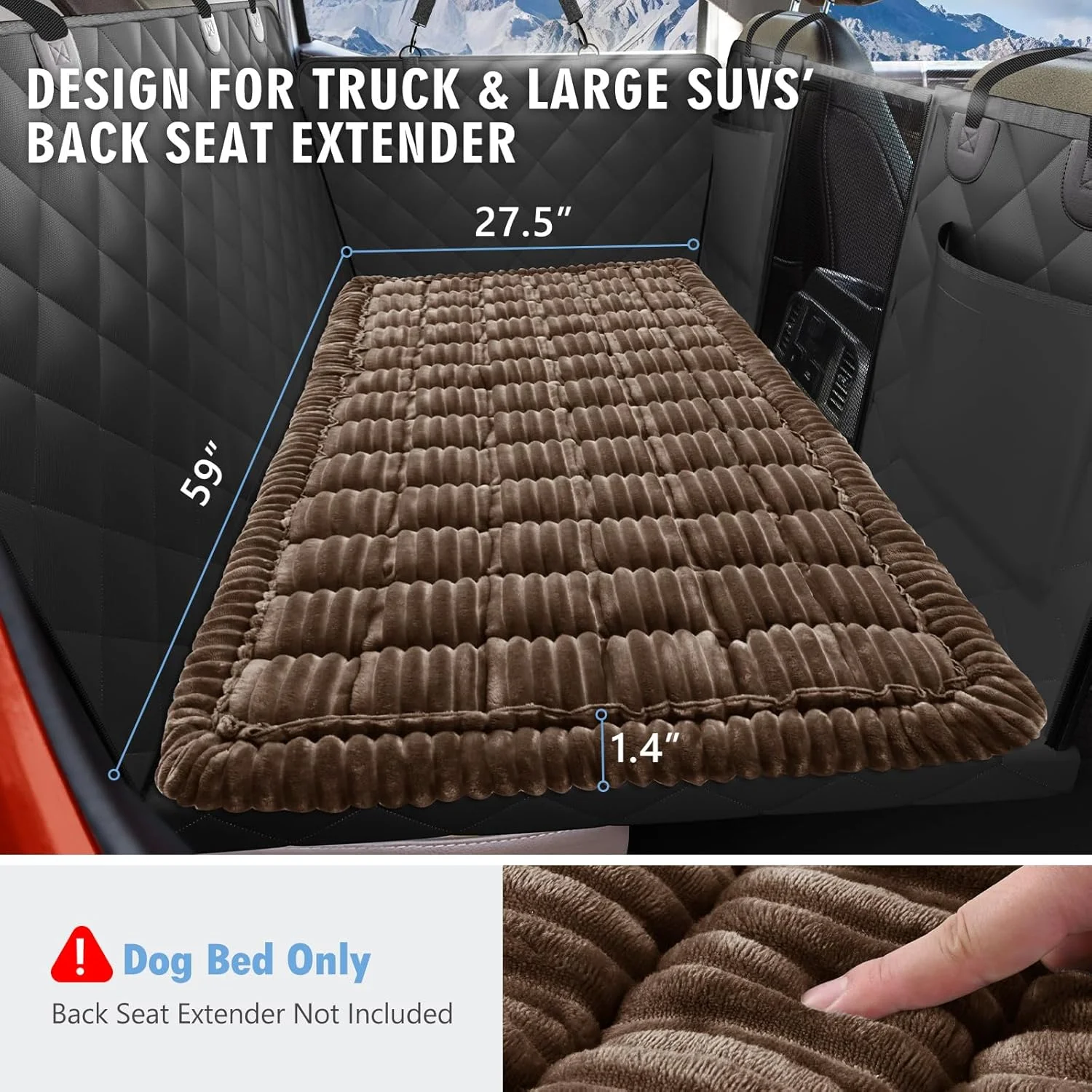 Dog Bed for Truck Back Seat Non-Slip, Truck Dog Bed Soft and Comfortable, Back Seat Pet Bed Mat for Travel, Pet Car Blanket for Backseat Extender and Seat Covers Brown 59”X27.5”