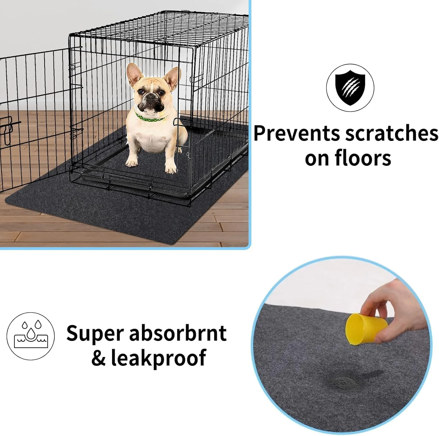 Absorbent Waterproof Dog Crate Mat Liner, Non-Slip Floor Protector for Kennel Training - 48" x 29" (1 Pack)
