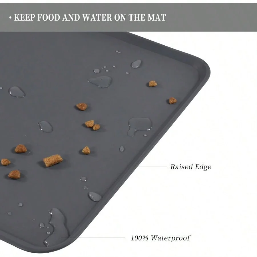 Waterproof Pet Feeding Mat With High Raised Edges Heavier And Thicker Placemats For Cat Dog Water Bowl With  Dogs Cats Feeding Mats For Messy Drinkers To Prevent Spill And Protect Floors
