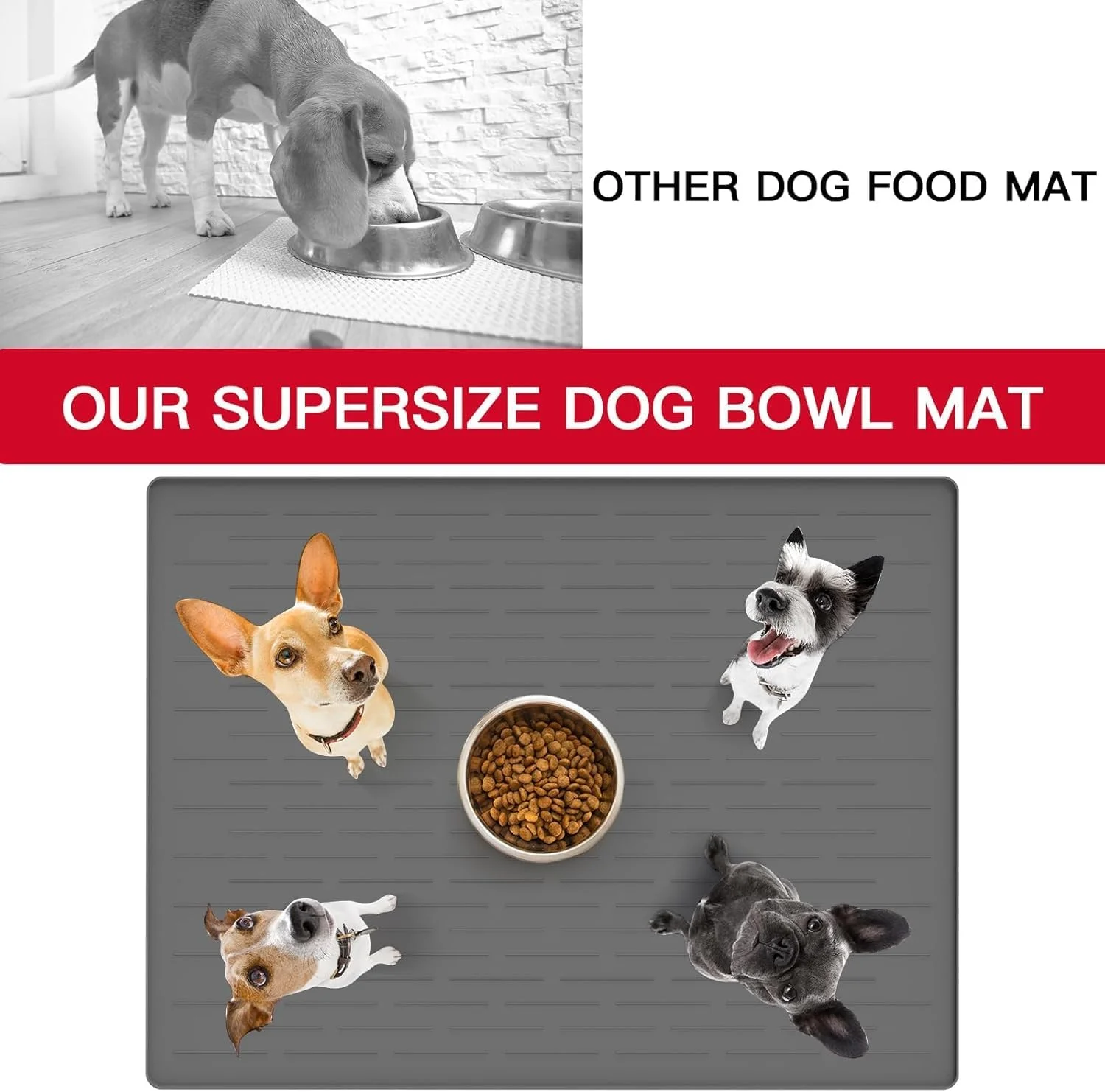 Silicone Pet Feeding Mats - Largest Dog Feeding Tray, Waterproof, 48" x 32", Gray Green