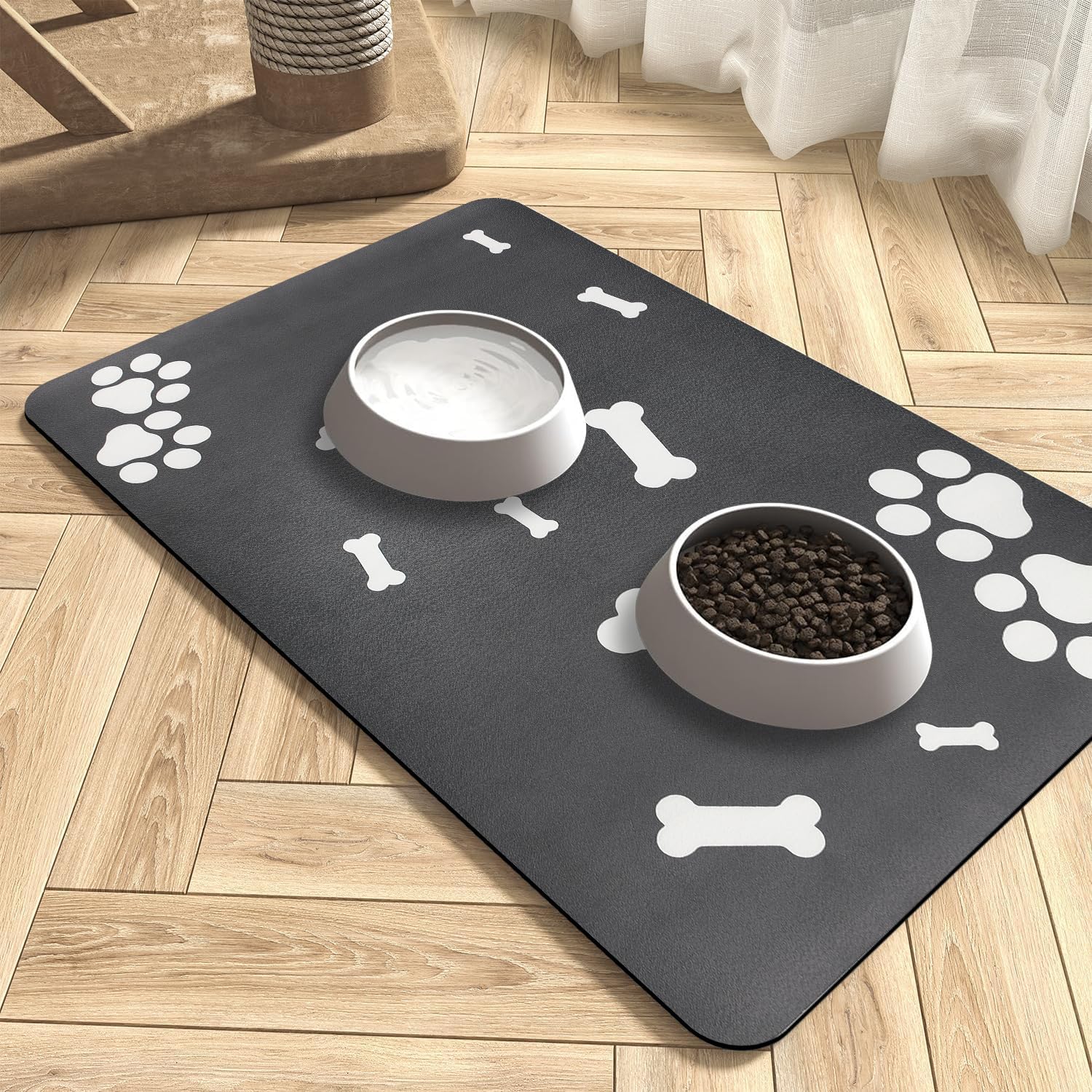 Absorbent Dog Feeding Mat Non-slip: Waterproof Cat Feeding Mat with Rubber Back – Non-stains Dog Bowl Mat – 16x24 Inch Pet Feeding Mat - Pet Supplies for Puppy Dog Cat - Easy Clean Quick Dry