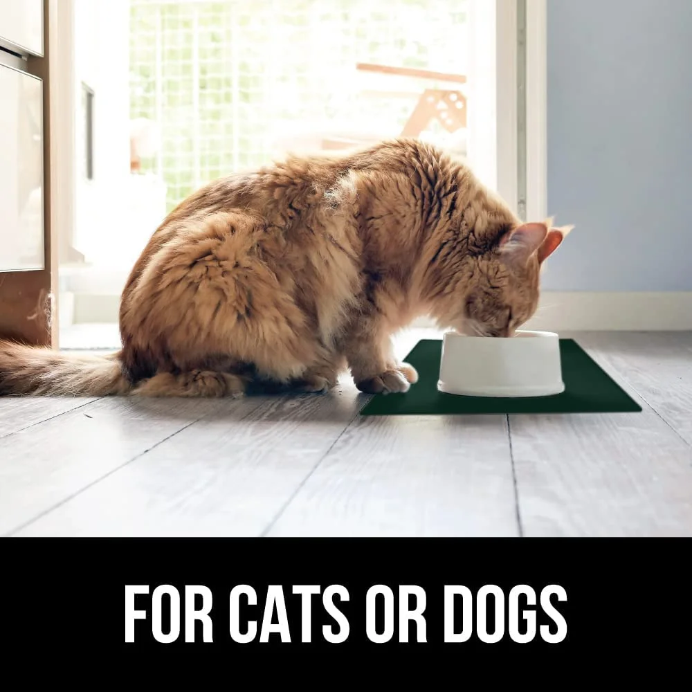 Waterproof Raised Edge  Silicone Pet Feeding Mat, Dog Cat Feeding Mats Contain Spills Protects Floors, Placemats for Cats and Dogs Water Bowl, Pets Accessories 32x24 Green