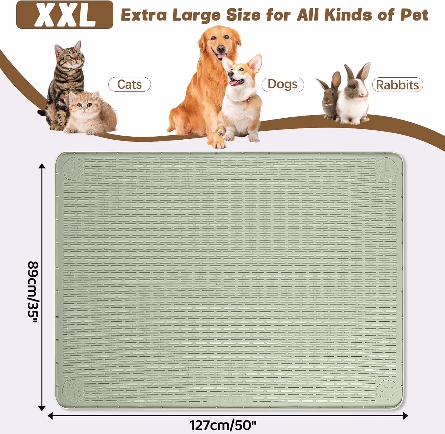 Cat Feeding Mat, 50" x 35" Extra Large Silicone Pet Feeding Mat with Raised Edge Pet Placemat for Food and Water Bowl Non-Slip, Easy to Clean, Floor Protection (Green)
