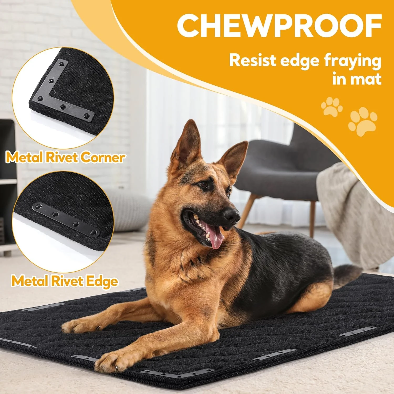 Chew Proof Dog Bed Mat with 14 Metal Rivets - Indestructible Kennel Pad for Teething Puppies & Aggressive Chewers, Durable Waterproof Crate Mat for Medium Dogs, 35" x 22" (Indoor/Outdoor Use)