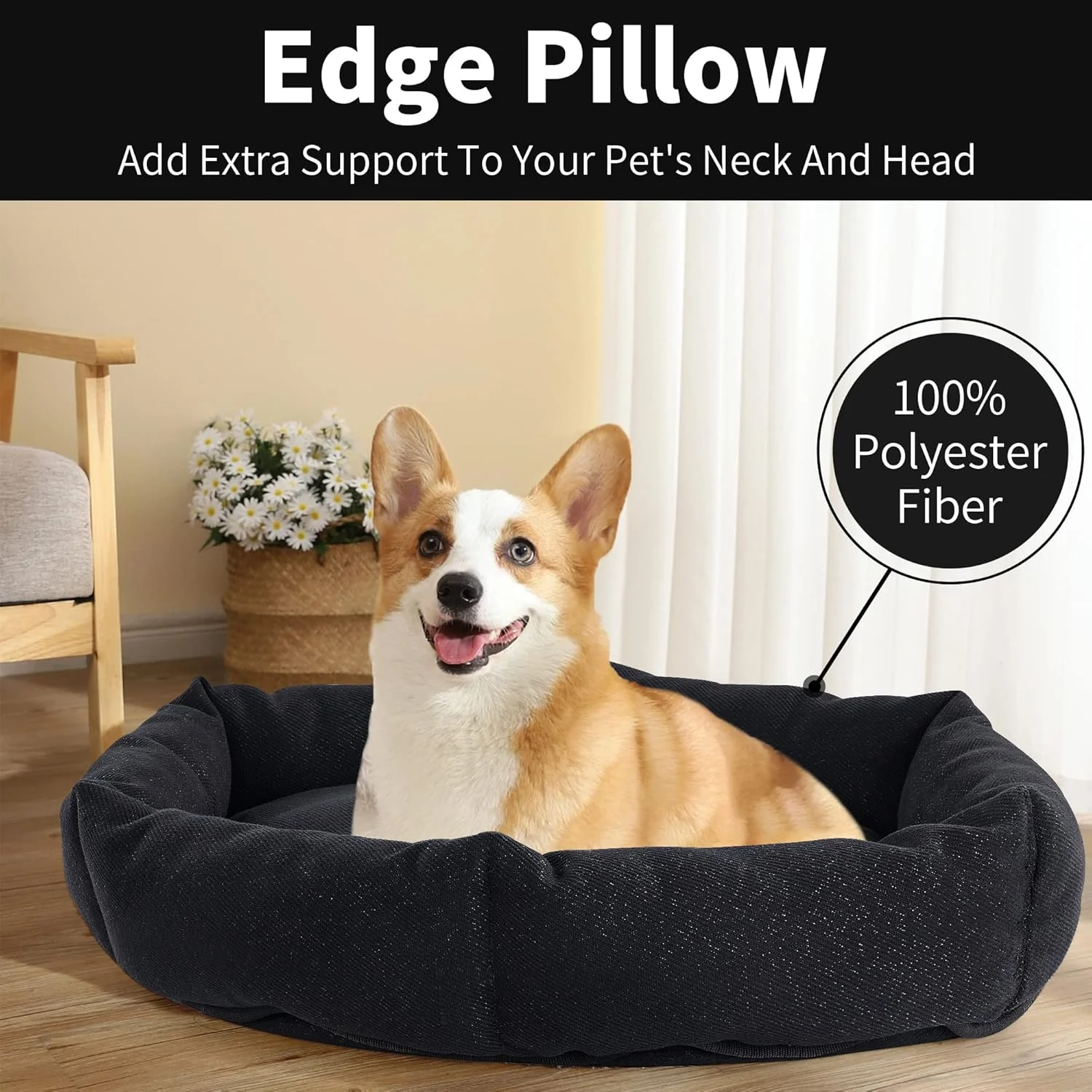 Indestructible Chew Proof Dog Bed for Aggressive Chewers,Round Durable Pee Proof Tough Pet Bed for Large Dog,Black (20"x24"x5")