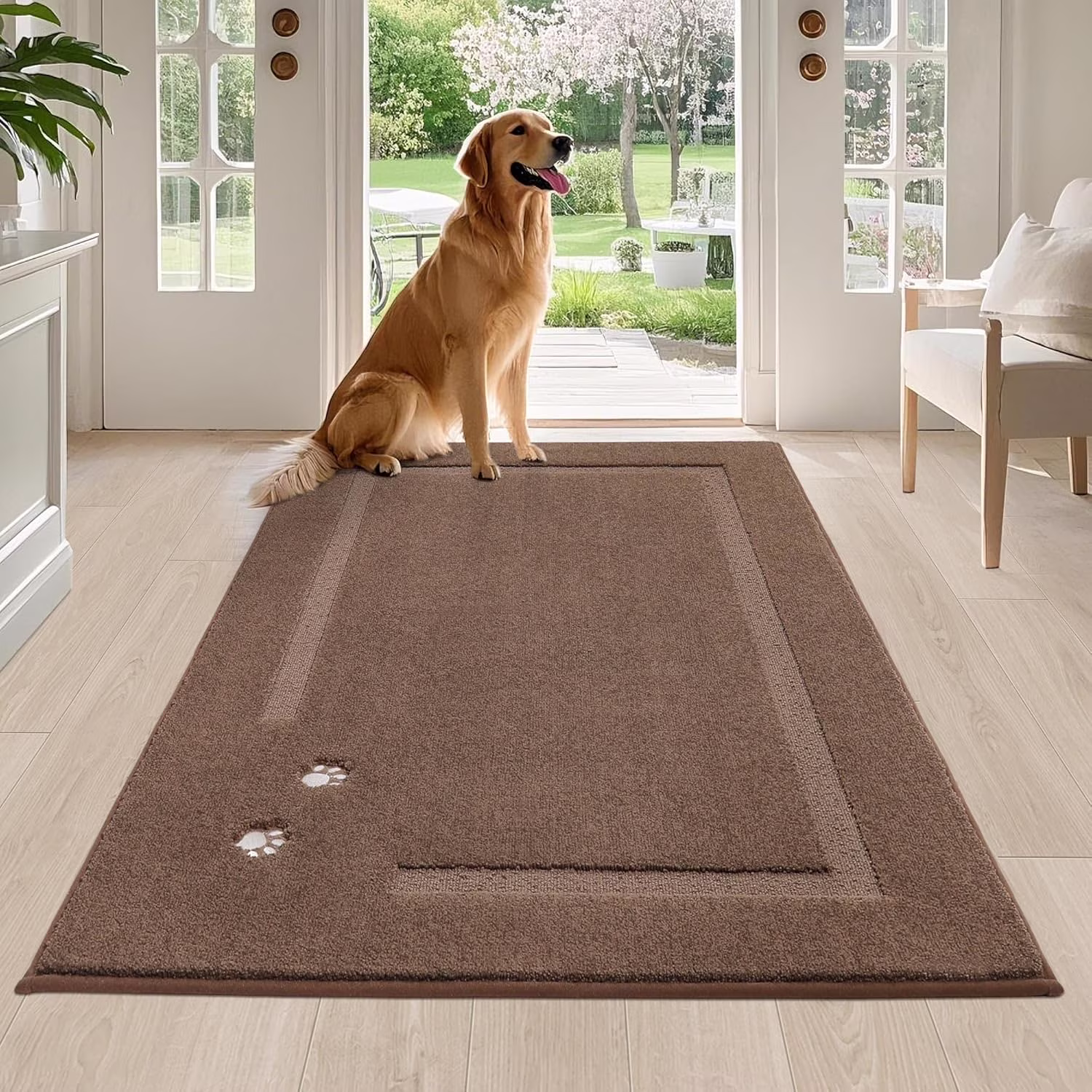Dog Door Mat for Muddy Paws 36"x60" Dirt Trapper Absorbent Doormat Non Slip Entryway Rugs Washable Stain Resistant Welcome Floor Mat Soft Low-Profile for Front Back Door, Brown
