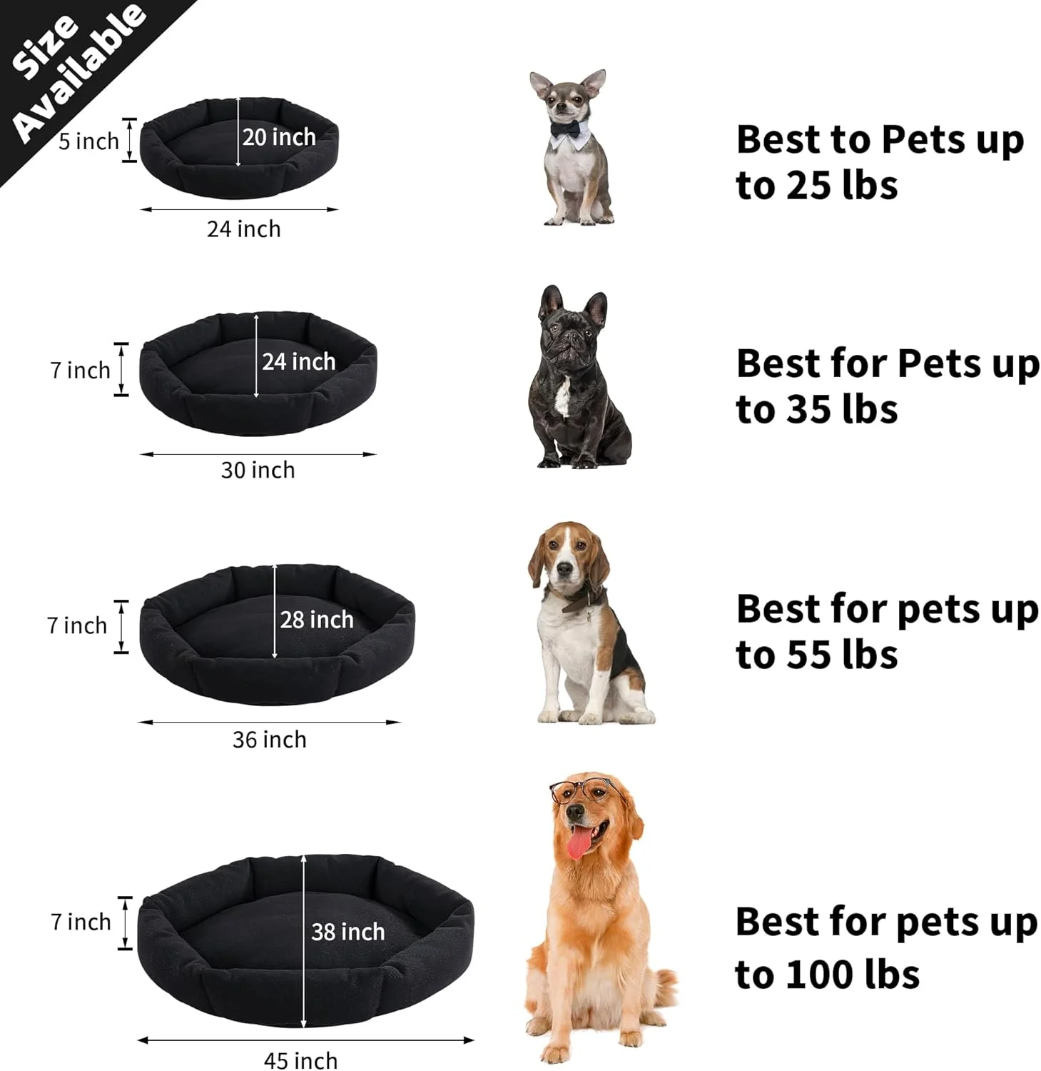 Indestructible Chew Proof Dog Bed for Aggressive Chewers,Round Durable Pee Proof Tough Pet Bed for Large Dog,Black (20"x24"x5")