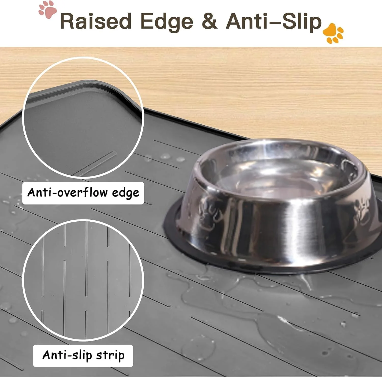 Largest Dog Feeding Mat, 48"x32" Silicone Dog and Cat Mat for Food and Water Bowls, Thinken Waterproof Non-Slip  Pet Feeding Mat for Floors (Brown)