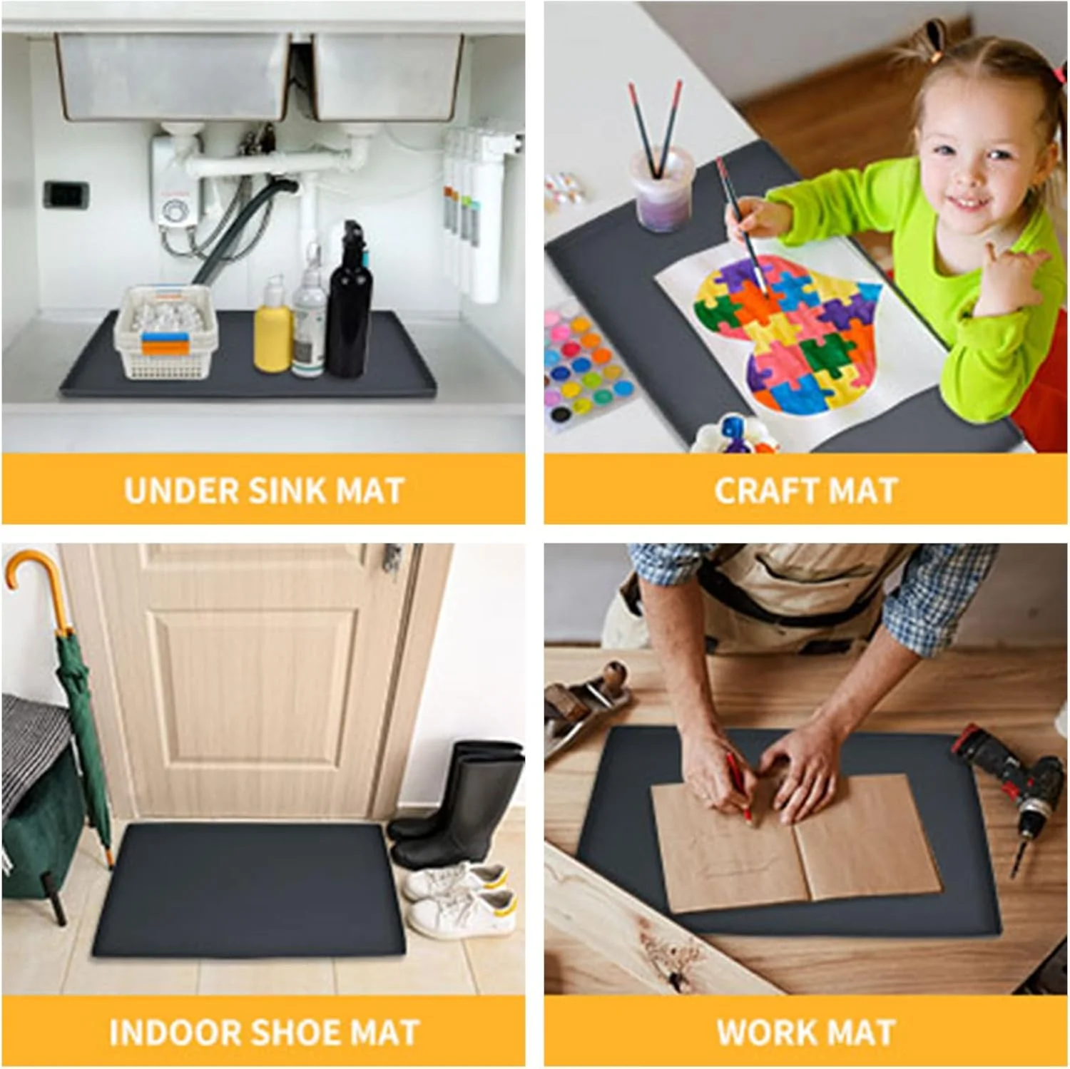 Waterproof Pet Feeding Mat with Raised Edge, Non-Slip Silicone Bowl Mat for Small & Medium Pets
