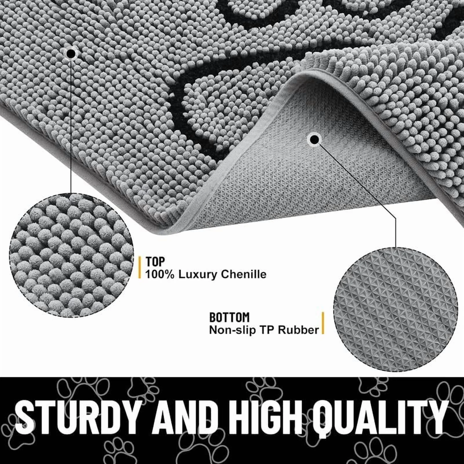 Fluffy Modern Rug Shaggy Area Rug Dog Door Mat for Muddy Paws Absorbent Dirt Trapper Non-Slip Washable Mat 30x20 Inches Grey