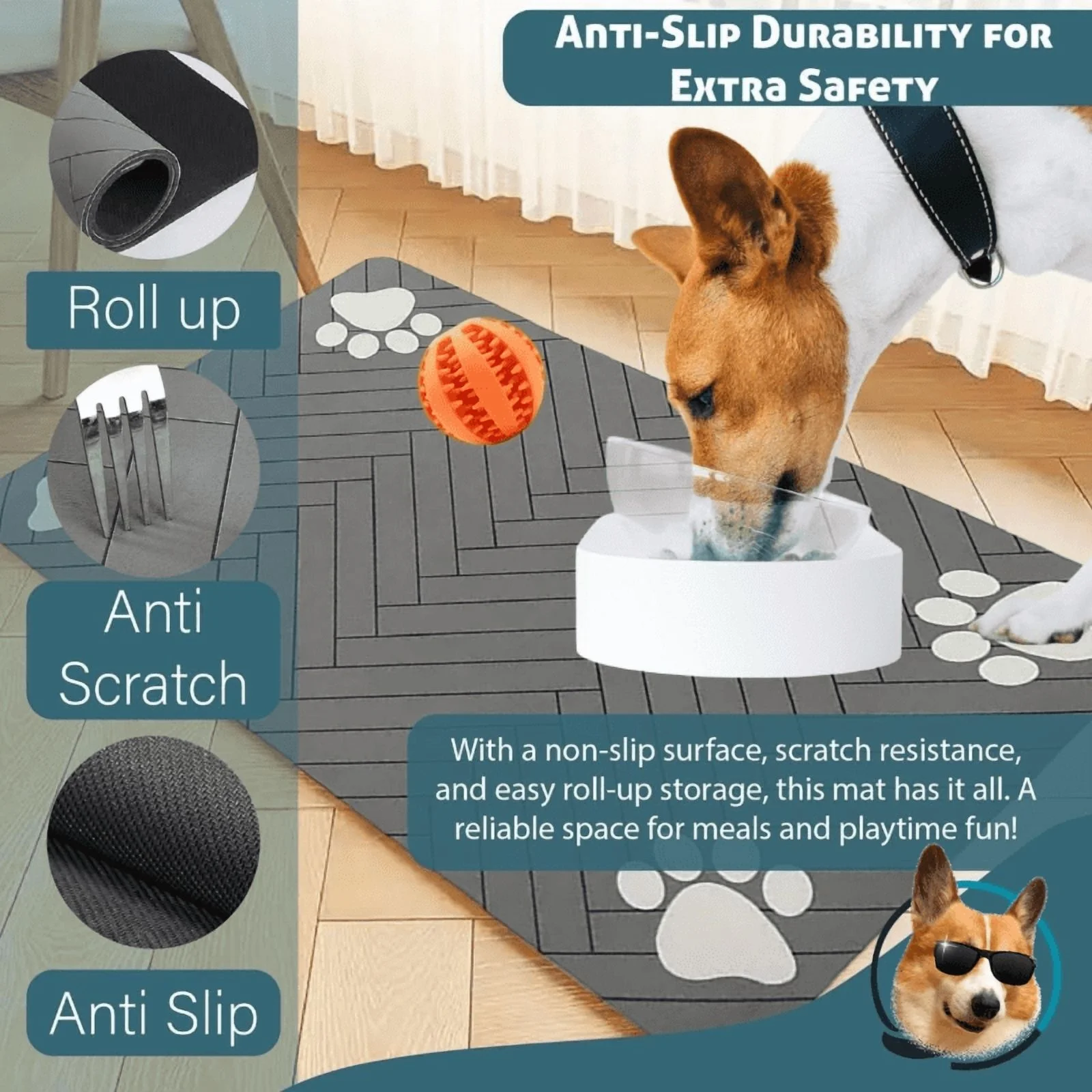 1 dog or cat quick drying water absorbing feeding pad with waterproof rubber backing  12x19 inches  perfect for water bowls and feeders  pet water pads