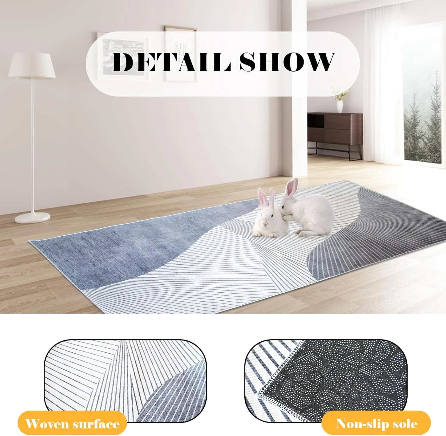 Large Washable Bunny Floor Mat for Small Animals - Non Slip Pet Playpen Mat for Hamster, Rabbit, , Dog