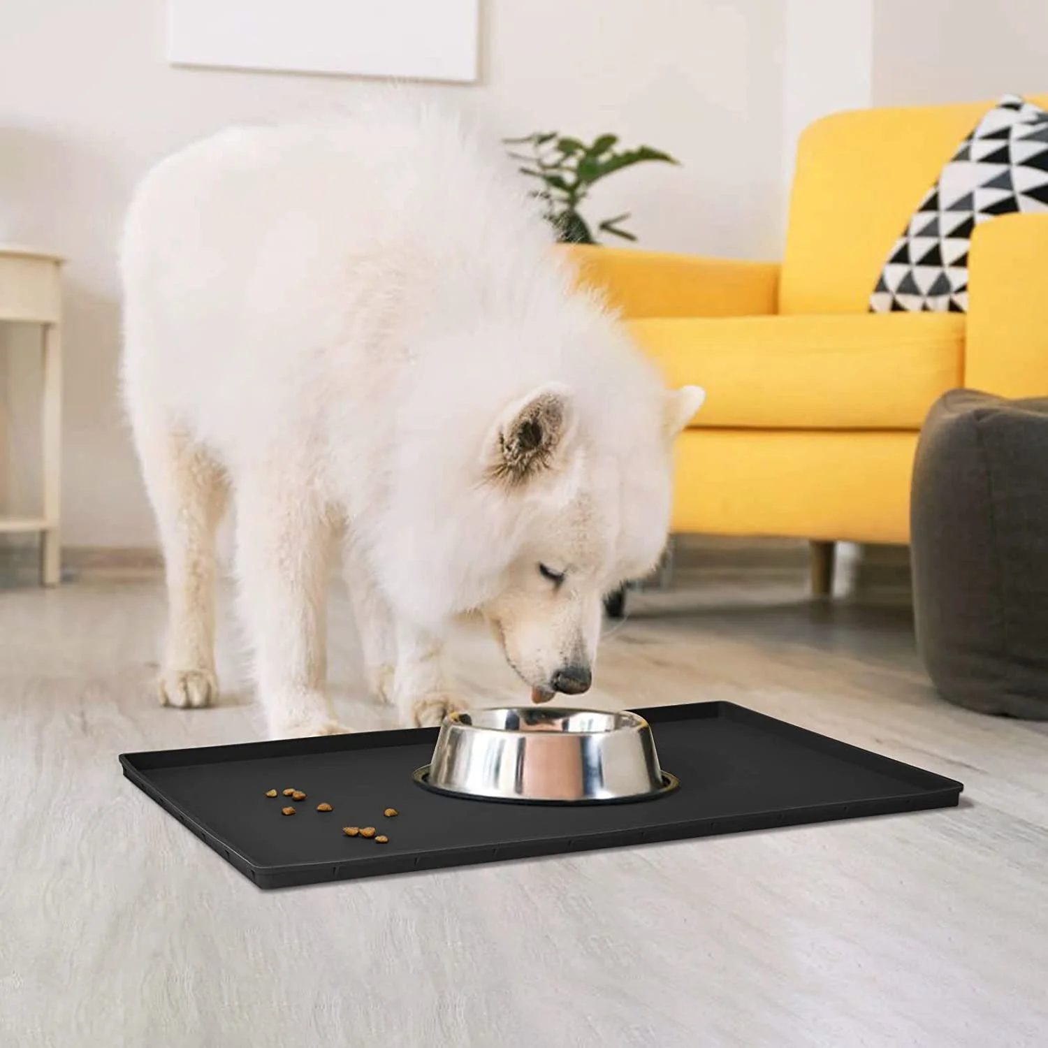 Dog Feeding Mat, Silicone Waterproof Food Tray, Non Slip Pet Bowl Mats Placemat, 1" Raised Edge, Suitable for Most Large Sized Pets, 32" x 24"