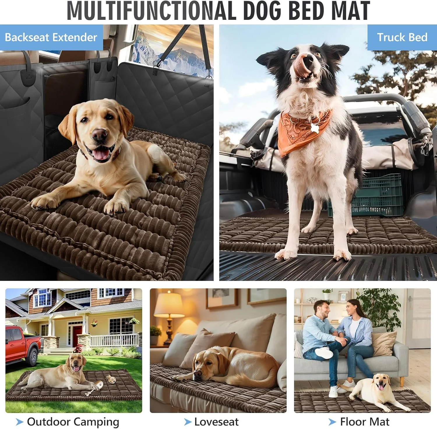 Dog Bed for Truck Back Seat Non-Slip, Truck Dog Bed Soft and Comfortable, Back Seat Pet Bed Mat for Travel, Pet Car Blanket for Backseat Extender and Seat Covers Brown 59”X27.5”