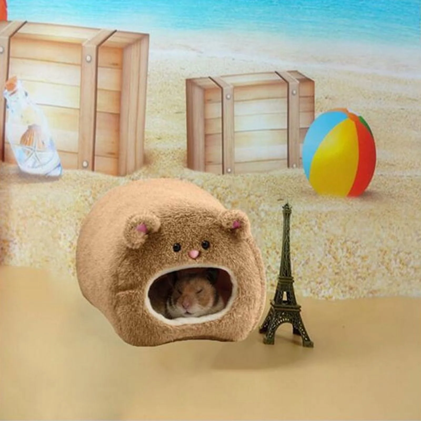 Rats Hamster Winter Warm Hanging Cage Hammock Cute Bear House with Bed Mat for Small Furry Animals