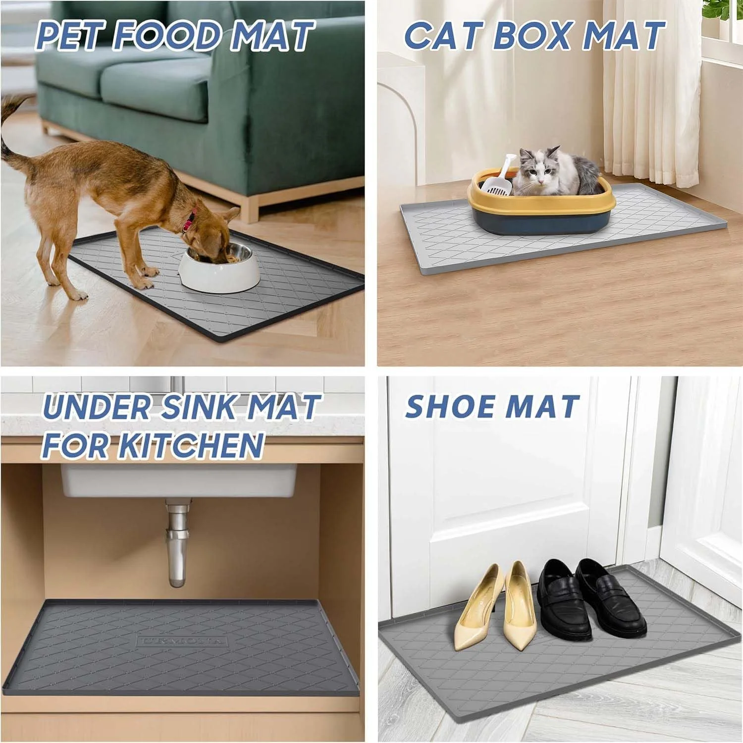 Large Dog Feeding Mat, 40" x 22" Waterproof Pet Mat with Raised Edges, Easy to Clean Silicone Mat for Dogs and Cats
