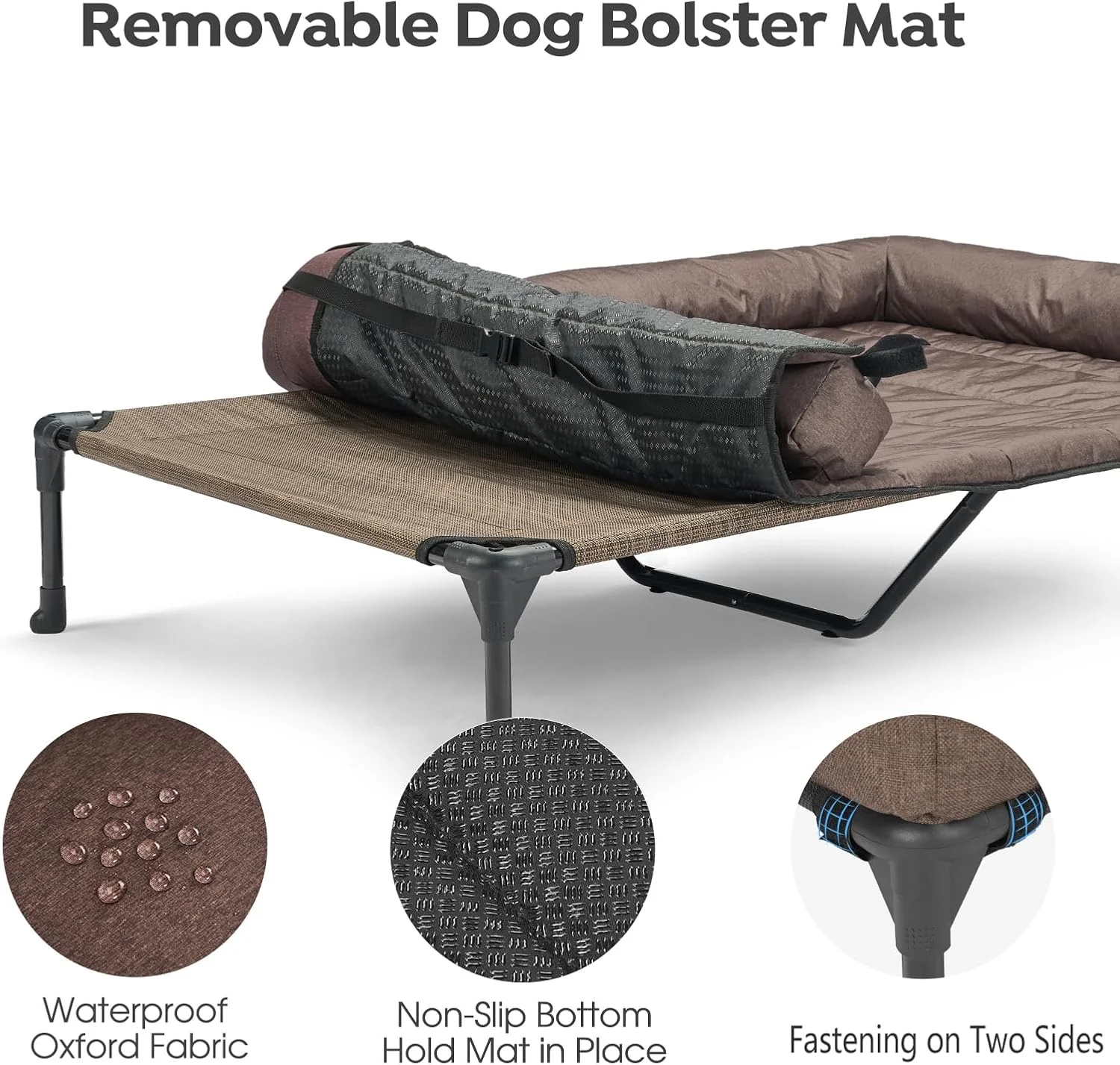 Cooling Elevated Dog Bed + Waterproof Removable Pillow-Top Mat, Bolster Dog Cot Bed, Raised Pet Cot with Breathable Mesh, No-Slip Feet, Dog Sofa Bed for Indoor& Outdoor, XXLarge, Brown
