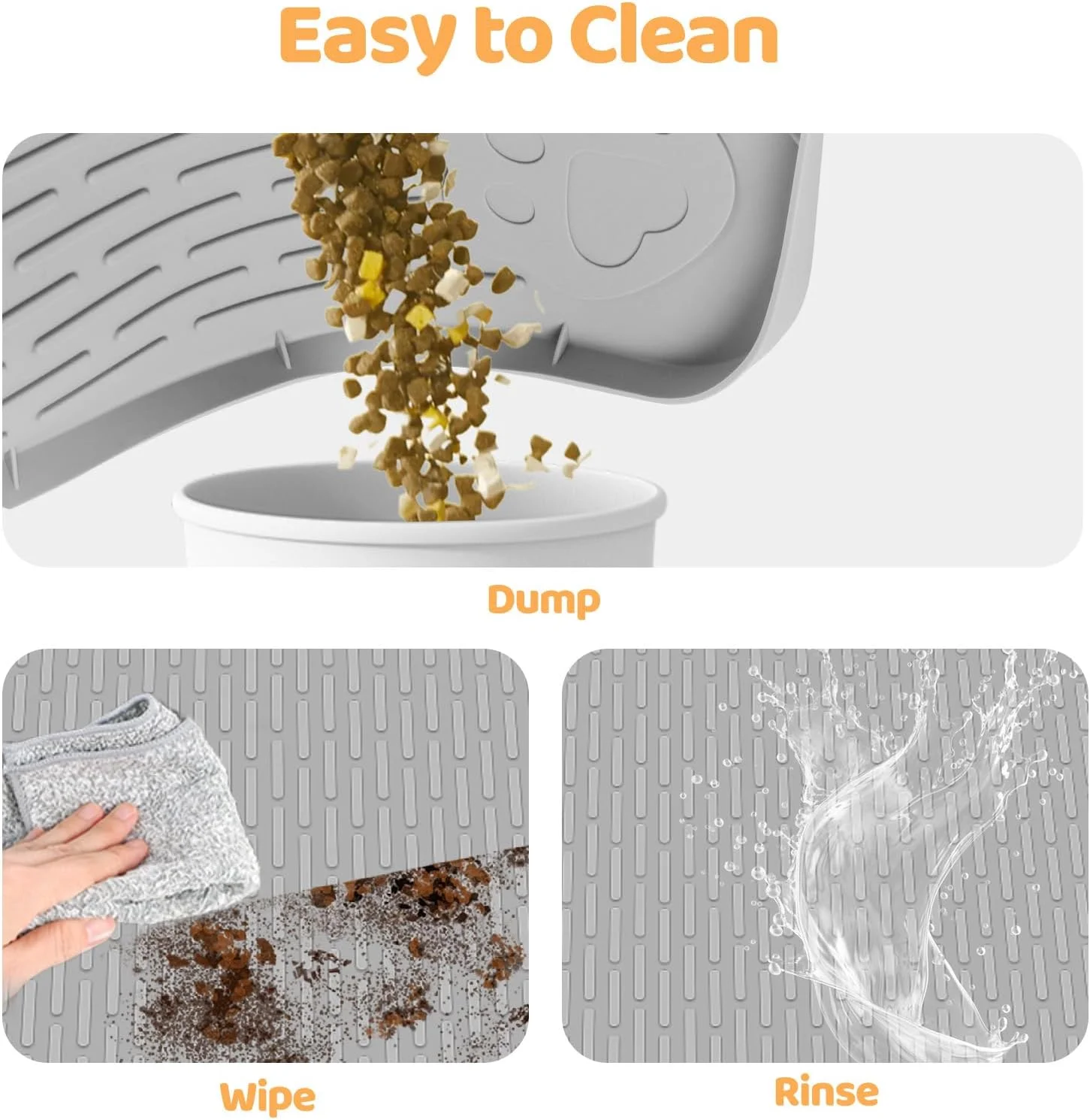 Extra Large 40" x 28" Silicone Pet Feeding Mat for Dogs and Cats - Non-Slip, Easy to Clean, Gray