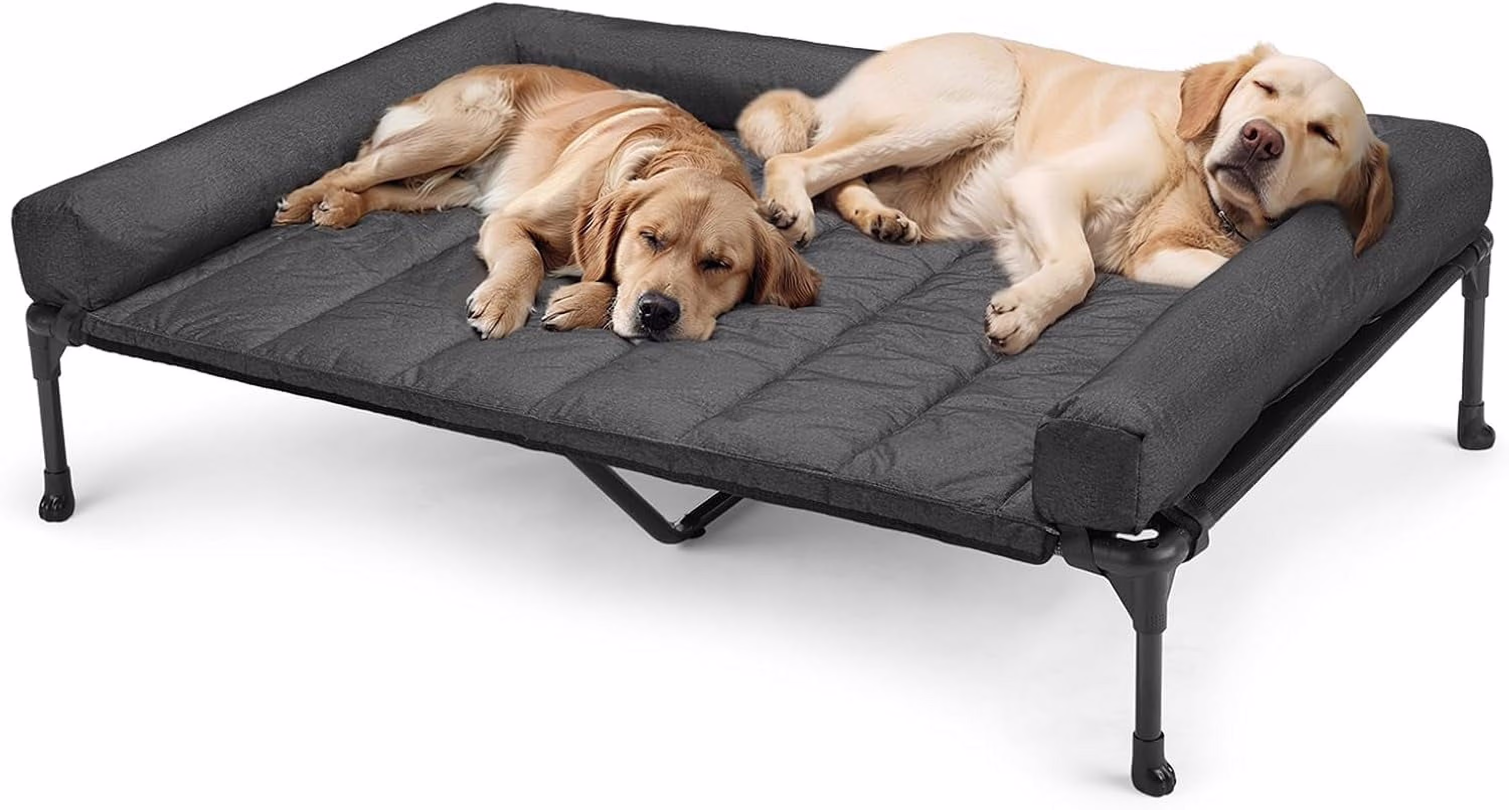 Cooling Elevated Dog Bed + Waterproof Removable Pillow-Top Mat, Bolster Dog Cot Bed, Raised Pet Cot with Breathable Mesh, No-Slip Feet, Dog Sofa Bed for Indoor& Outdoor, XXLarge, Black