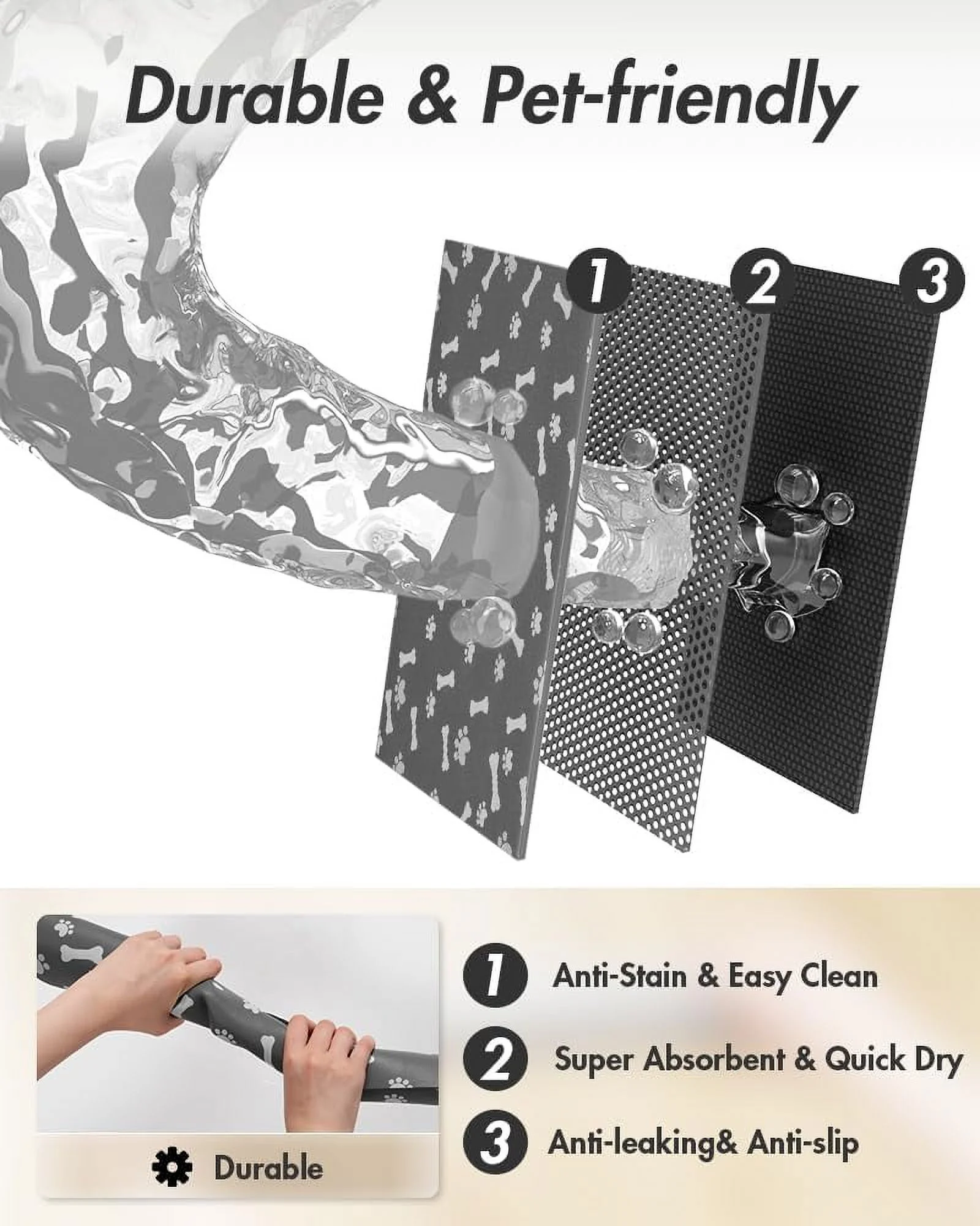 Dog Feeding Mat - Large Pet Feeding Mat for Food and Water - No Stains, Quick Dry Dispenser  Bowl Mat for Messy Drinkers (23"X34" Dark Grey)