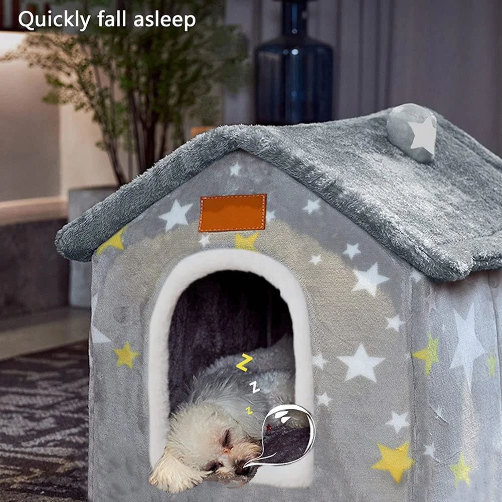 Dog House Indoor Memory Sponge, Foldable Dog House Kennel Bed Mat with Cushion for Small Medium Large Dogs Cats, Winter Warm Cat Nest Puppy Cave Sofa Pet Products (Small)