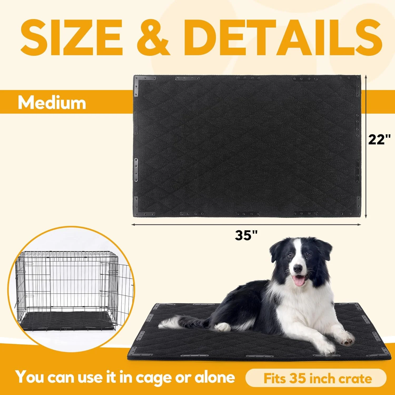 Chew Proof Dog Bed Mat with 14 Metal Rivets - Indestructible Kennel Pad for Teething Puppies & Aggressive Chewers, Durable Waterproof Crate Mat for Medium Dogs, 35" x 22" (Indoor/Outdoor Use)