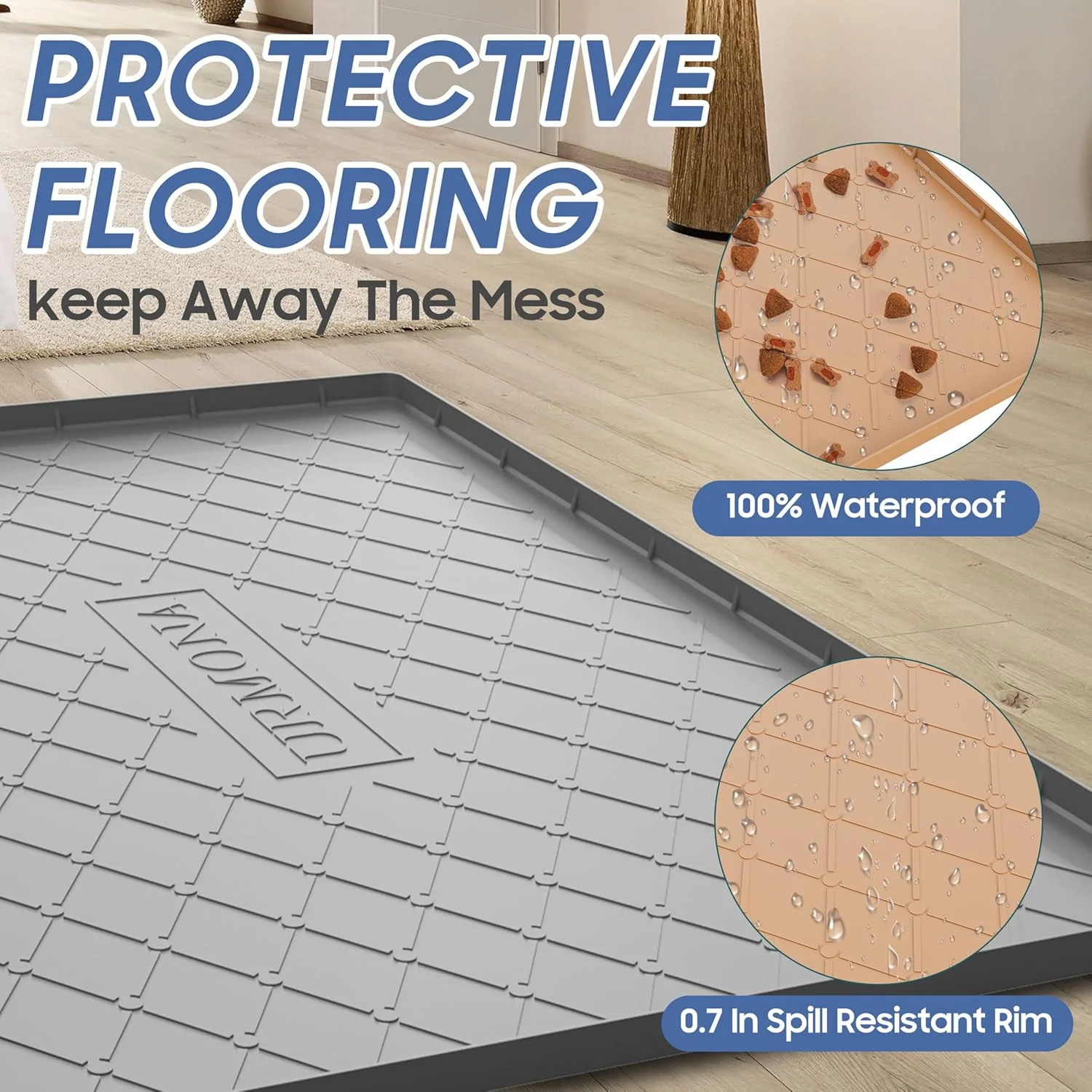 Large Dog Feeding Mat, 40" x 22" Waterproof Pet Mat with Raised Edges, Easy to Clean Silicone Mat for Dogs and Cats