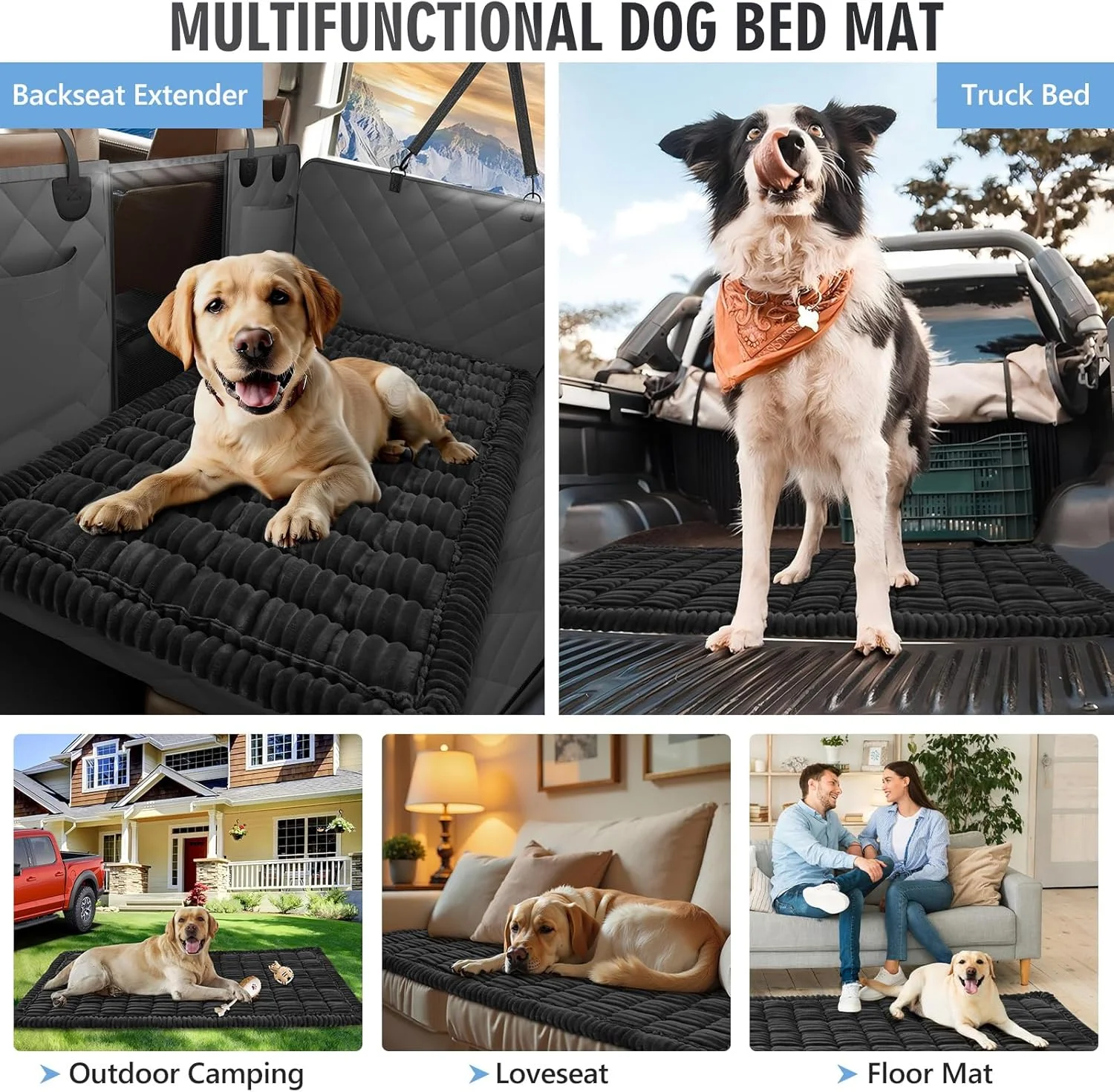 Dog Bed for Truck Back Seat Non-Slip, Truck Dog Bed Soft and Comfortable, Back Seat Pet Bed Mat for Travel, Pet Car Blanket for Backseat Extender and Seat Covers Black 59”X27.5”