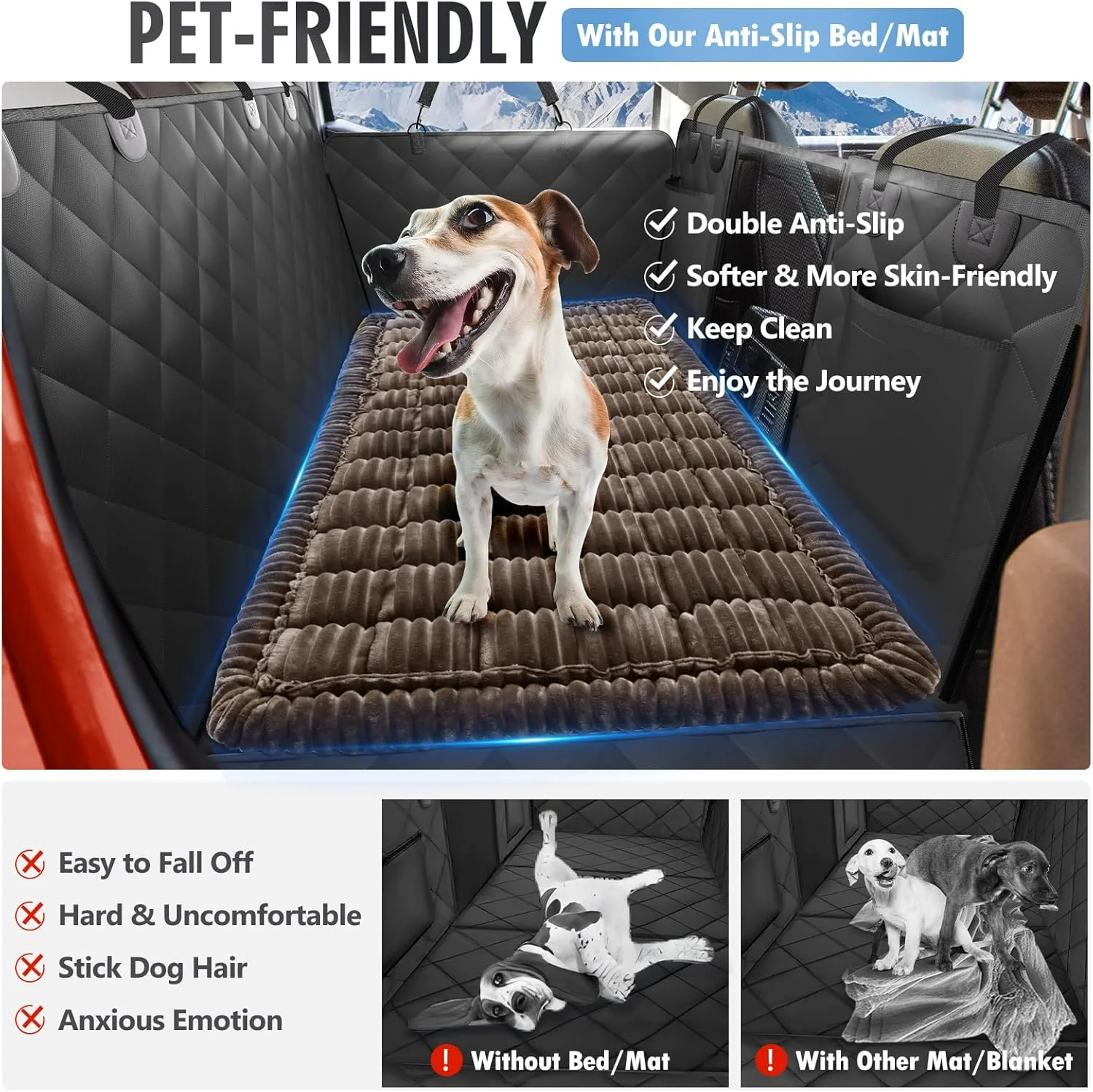 Dog Bed for Truck Back Seat Non-Slip, Truck Dog Bed Soft and Comfortable, Back Seat Pet Bed Mat for Travel, Pet Car Blanket for Backseat Extender and Seat Covers Brown 59”X27.5”