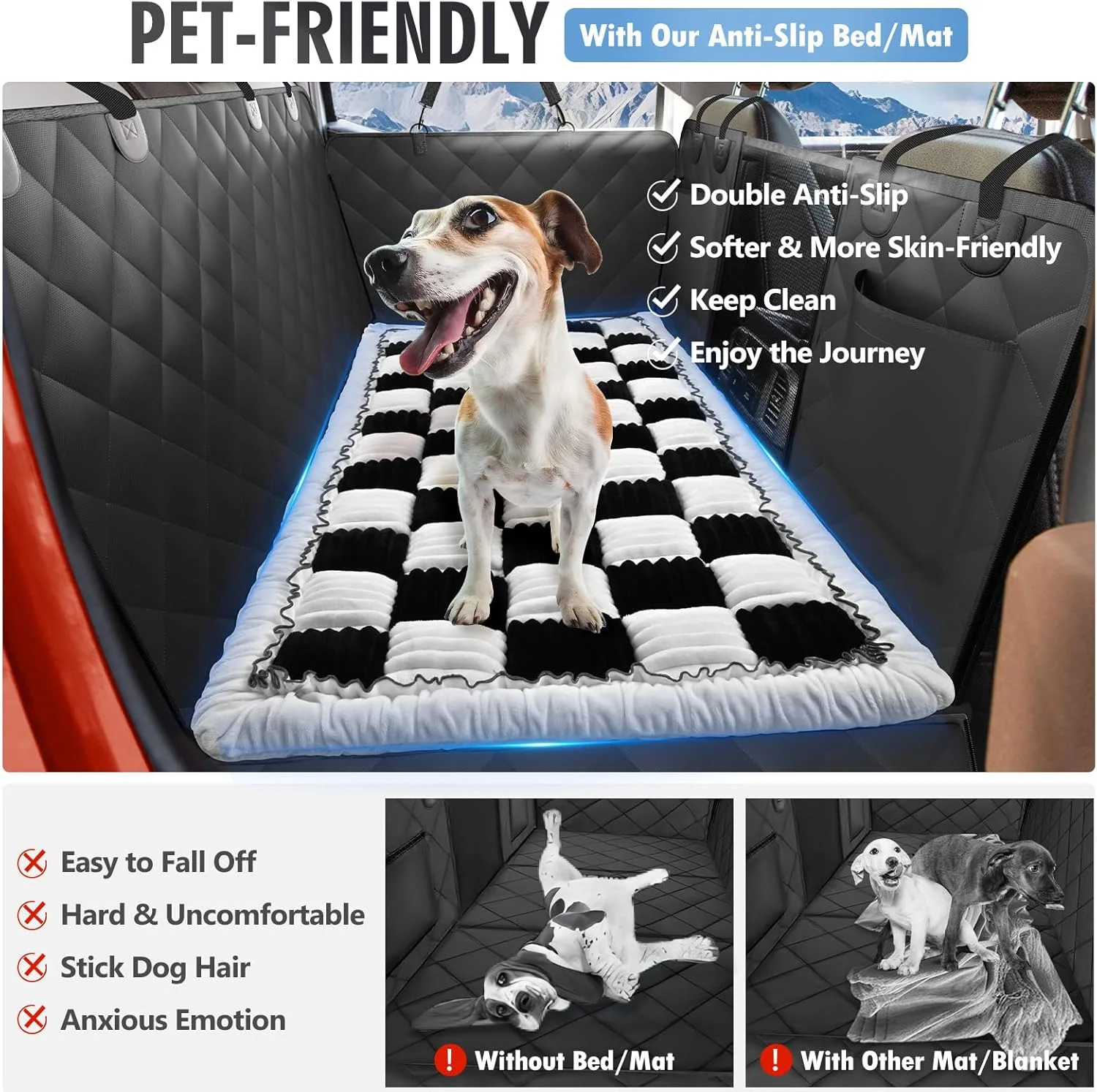 Dog Bed for Truck Back Seat Non-Slip, Truck Dog Bed Soft and Comfortable, Back Seat Pet Bed Mat for Travel, Pet Car Blanket for Backseat Extender and Seat Covers Checkered 59”X27.5”