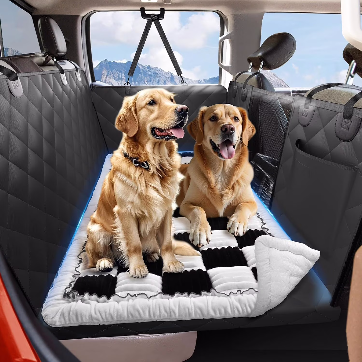 Dog Bed for Truck Back Seat Non-Slip, Truck Dog Bed Soft and Comfortable, Back Seat Pet Bed Mat for Travel, Pet Car Blanket for Backseat Extender and Seat Covers Checkered 59”X27.5”