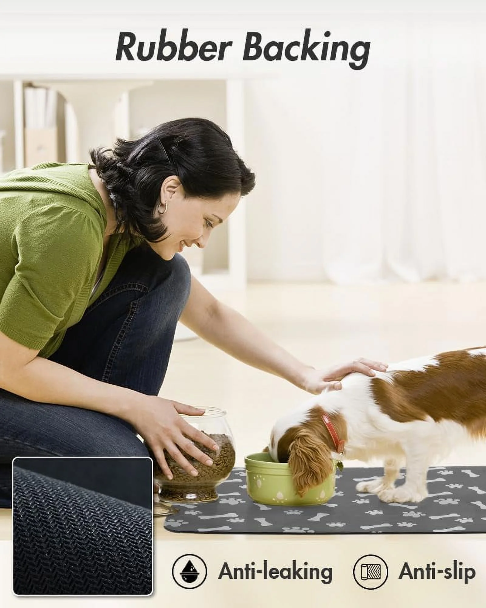 Dog Feeding Mat - Large Pet Feeding Mat for Food and Water - No Stains, Quick Dry Dispenser  Bowl Mat for Messy Drinkers (23"X34" Dark Grey)