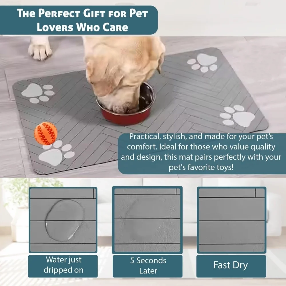 Pet Feeding Mat-Absorbent Pet Placemat for Food and Water Bowl  with Waterproof Rubber Backing  Quick Dry Water Dispenser Mat for Dog and Cat (12