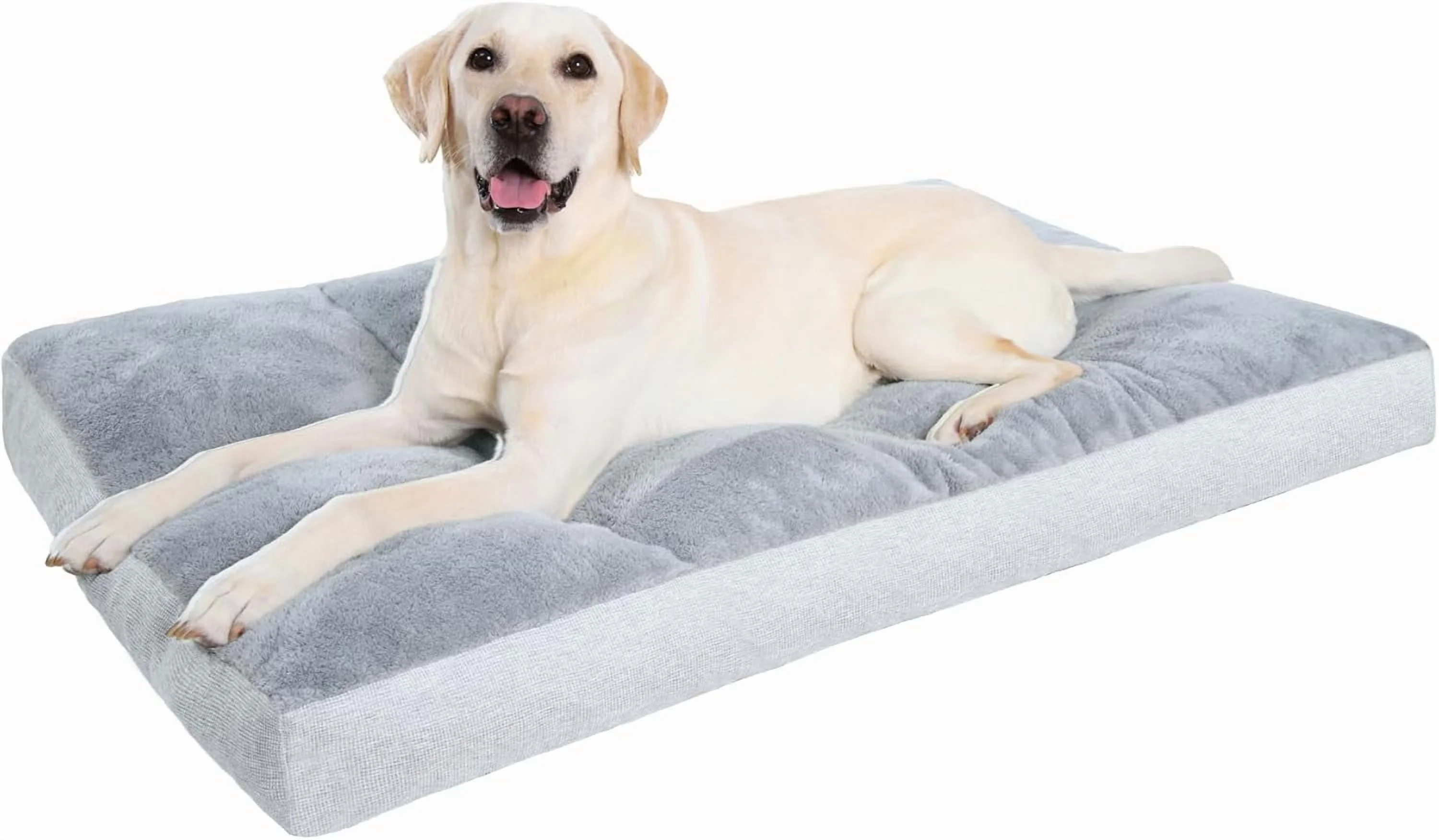 Washable Dog Bed for Large Sized Dog, Crate Bed Plush Pet Kennel Pad with Non-Slip Bottom, Pet Sleeping Mat, 35x23 Inch, Khaki