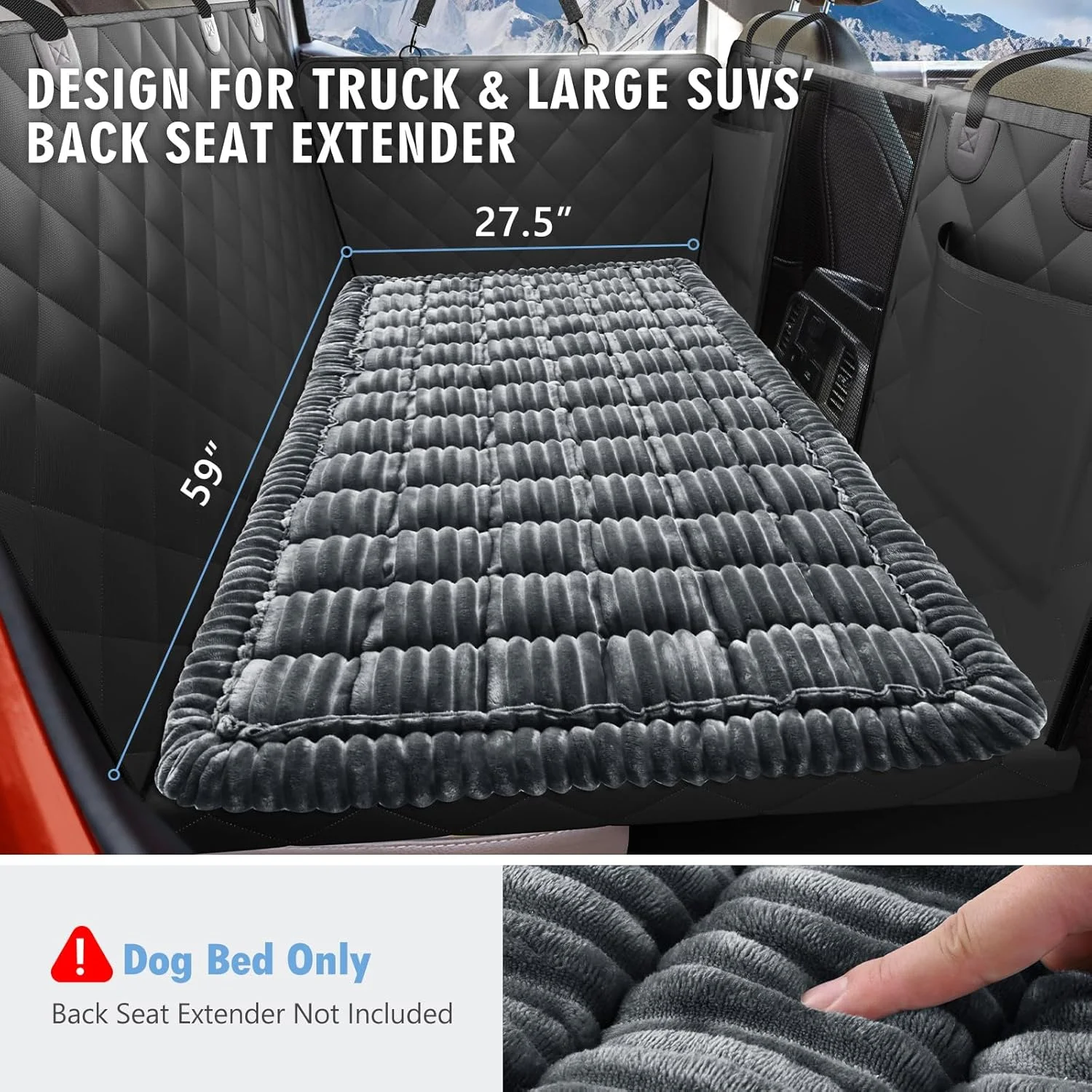 Dog Bed for Truck Back Seat Non-Slip, Truck Dog Bed Soft and Comfortable, Back Seat Pet Bed Mat for Travel, Pet Car Blanket for Backseat Extender and Seat Covers Grey 59”X27.5”
