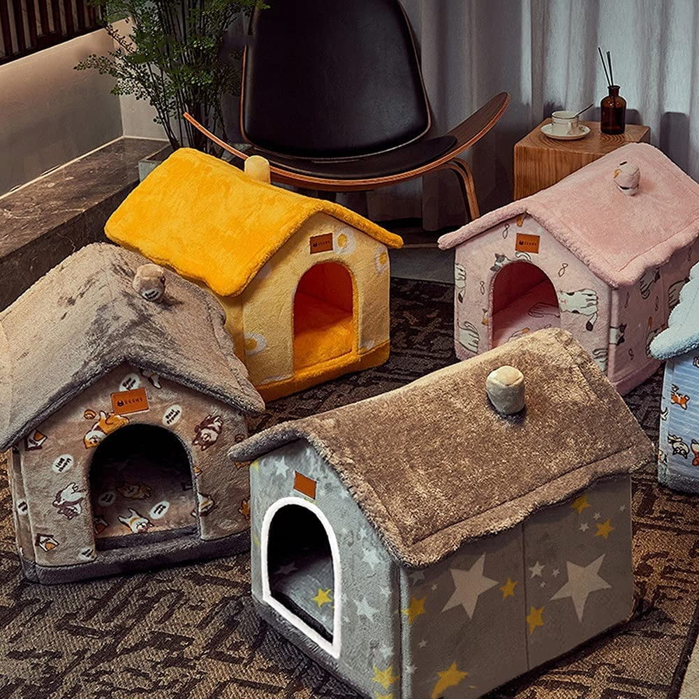 Dog House Indoor Memory Sponge, Foldable Dog House Kennel Bed Mat with Cushion for Small Medium Large Dogs Cats, Winter Warm Cat Nest Puppy Cave Sofa Pet Products (Small)
