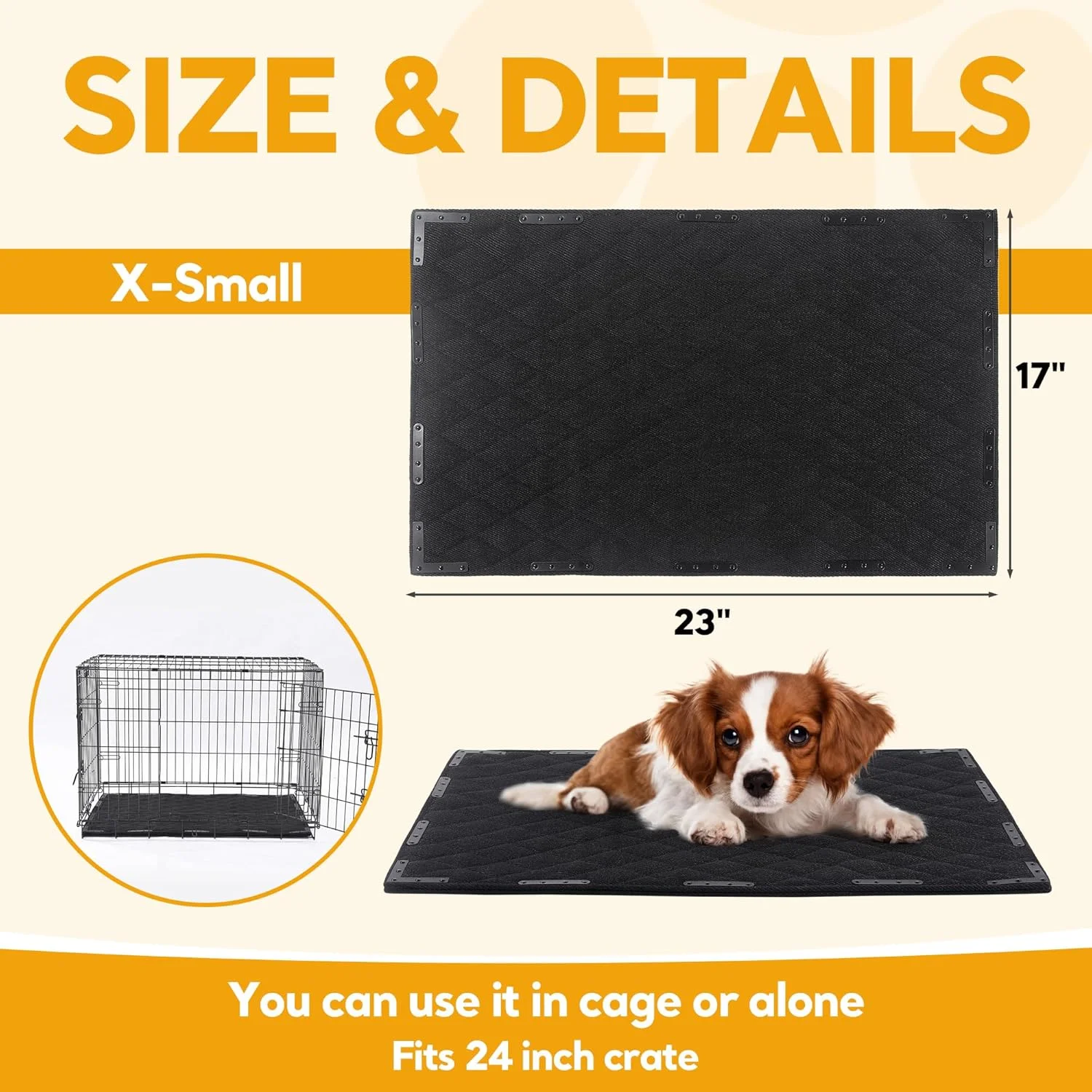 Chew Proof Dog Bed Mat with 14 Metal Rivets - Indestructible Kennel Pad for Teething Puppies & Aggressive Chewers, Durable Waterproof Crate Mat for Medium Dogs, 35" x 22" (Indoor/Outdoor Use)