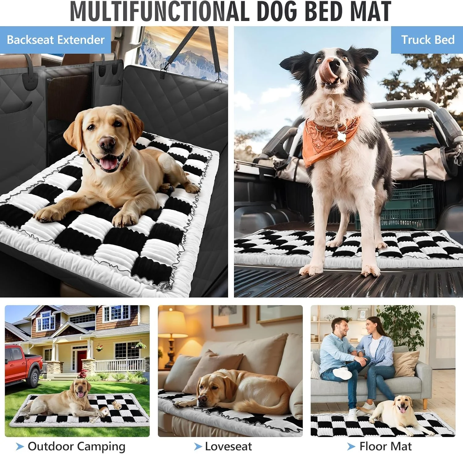 Dog Bed for Truck Back Seat Non-Slip, Truck Dog Bed Soft and Comfortable, Back Seat Pet Bed Mat for Travel, Pet Car Blanket for Backseat Extender and Seat Covers Checkered 59”X27.5”