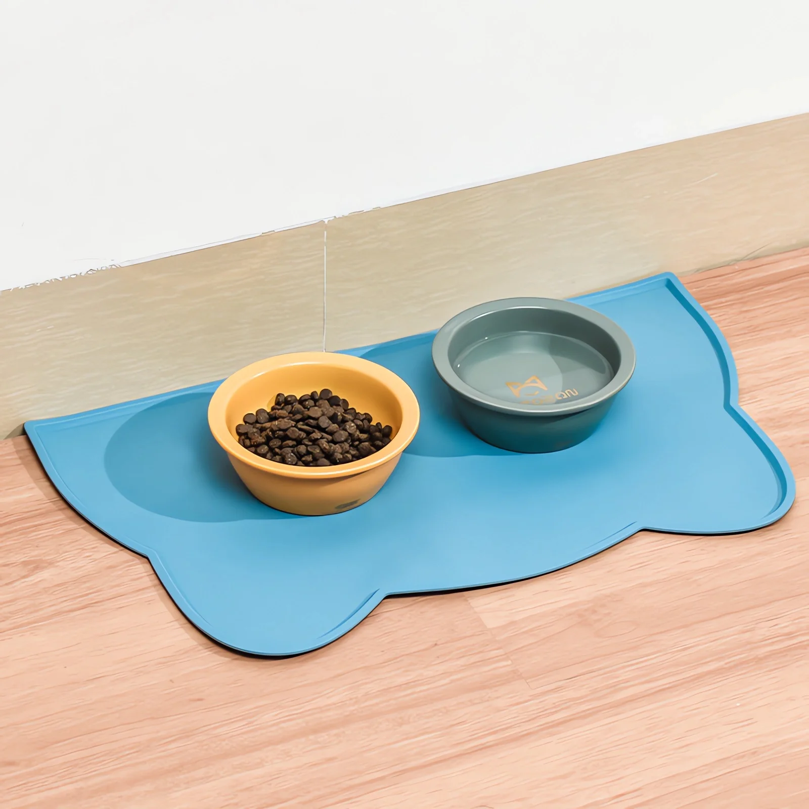 Silicone Cat Feeding Mat - Non-Slip Waterproof Pet Placemat for Bowls, Blue Solid Print, 1 Pack - Easy Clean Durable Feeding Mat for Cats & Small Dogs